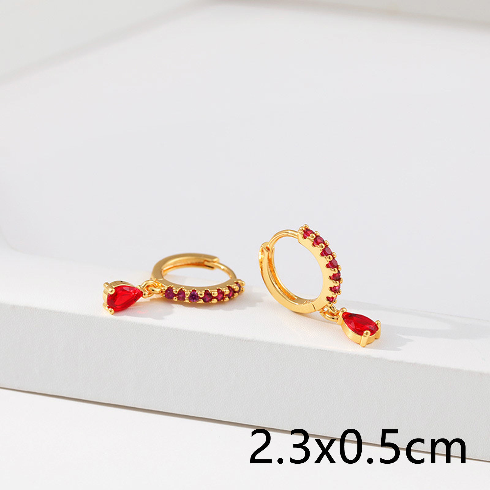 Picture of Eco-friendly Exquisite Stylish 18K Real Gold Plated Brass & Cubic Zirconia Drop Earrings For Women 2.3cm x 0.5cm, 1 Pair