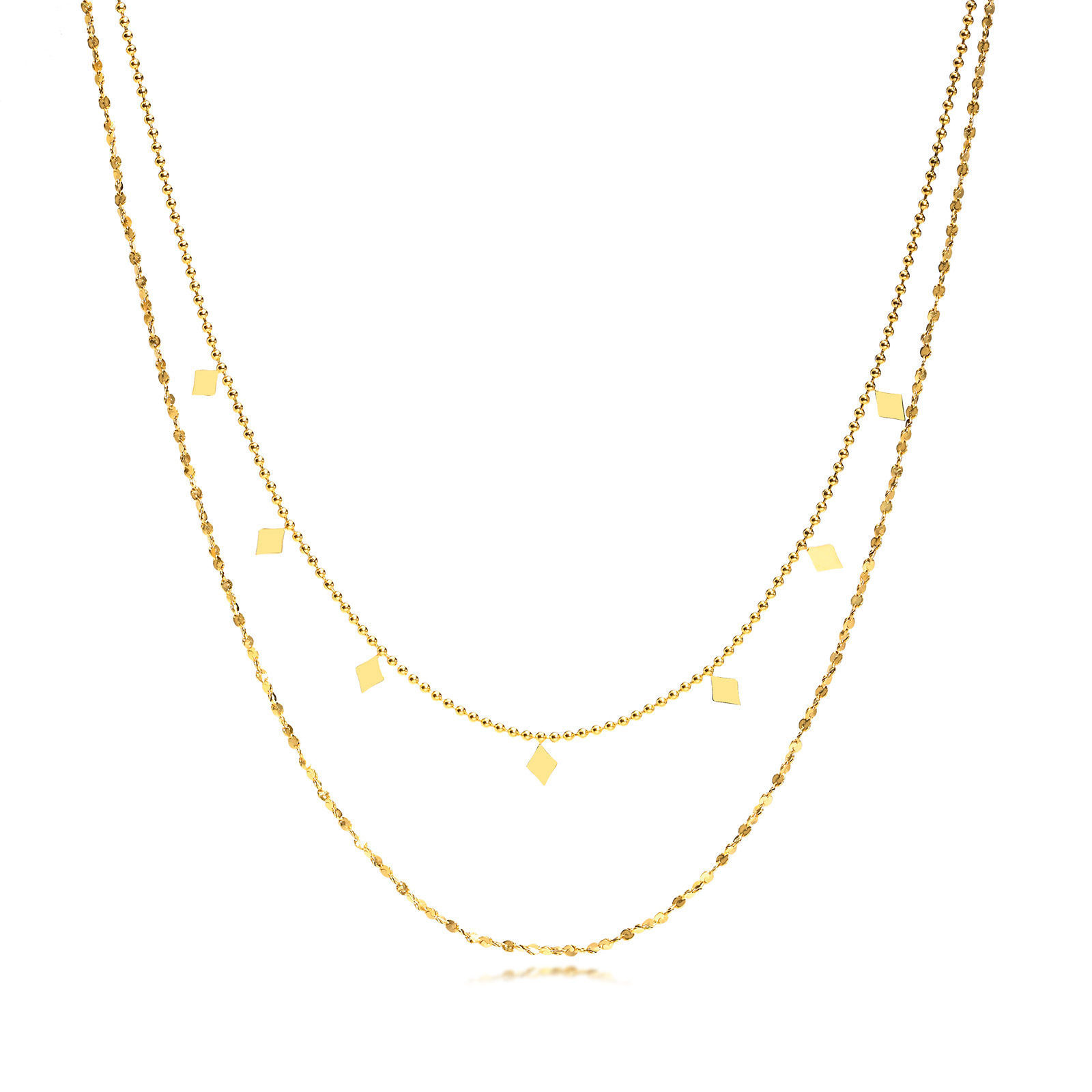 Picture of 1 Piece Vacuum Plating Simple & Casual Simple 18K Real Gold Plated 304 Stainless Steel Link Cable Chain Rhombus Multilayer Layered Necklace Unisex Party 40cm-46cm long