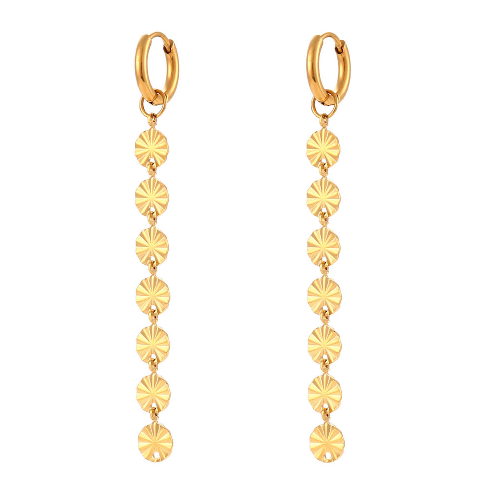 Picture of 1 Pair Vacuum Plating Simple & Casual Stylish 18K Real Gold Plated 304 Stainless Steel Round Tassel Earrings For Children Party 6.7cm