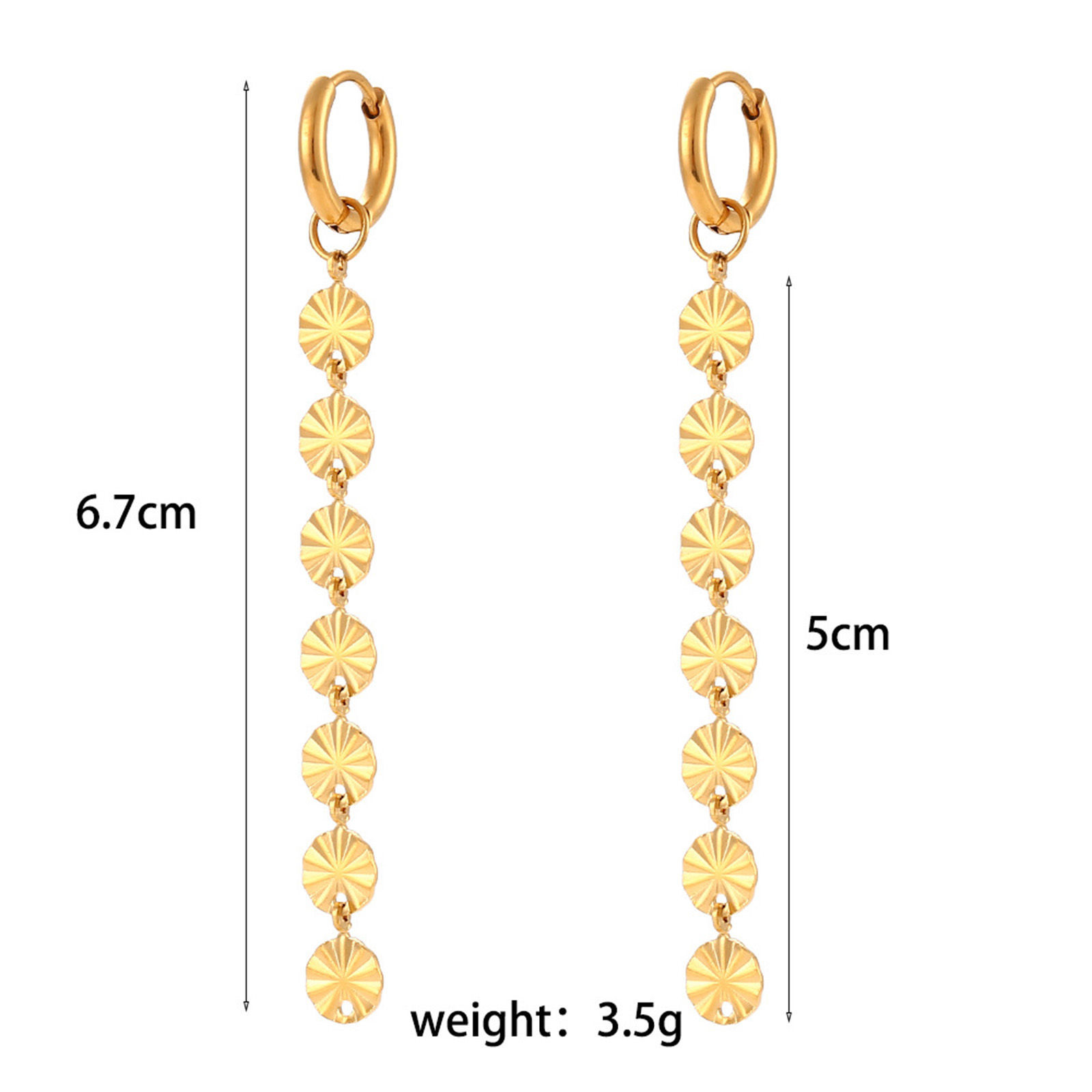Picture of 1 Pair Vacuum Plating Simple & Casual Stylish 18K Real Gold Plated 304 Stainless Steel Round Tassel Earrings For Children Party 6.7cm