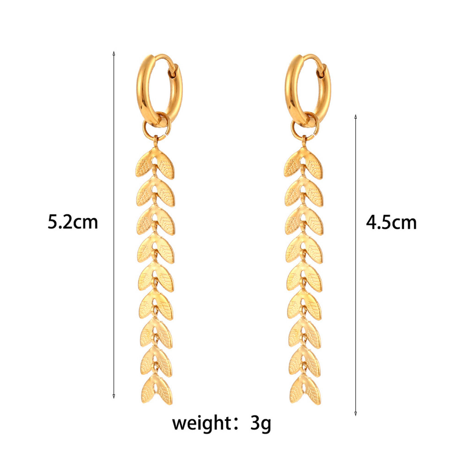 Picture of 1 Pair Vacuum Plating Simple & Casual Stylish 18K Real Gold Plated 304 Stainless Steel Fishtail Tassel Earrings For Children Party 5.2cm