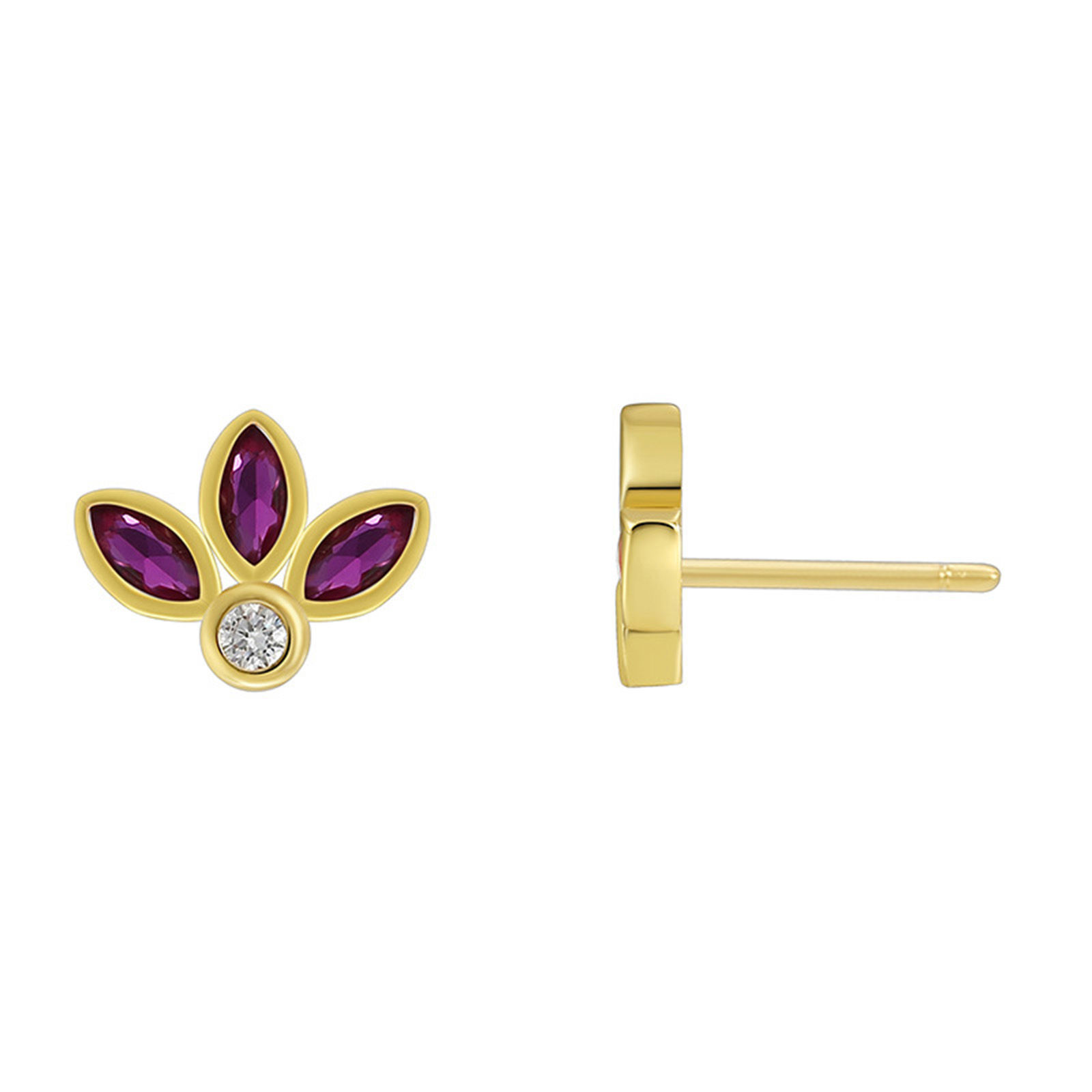 Picture of Hypoallergenic Sweet & Cute Exquisite 18K Real Gold Plated Brass & Cubic Zirconia Leaf Clover Ear Post Stud Earrings For Women Party 1.3cm x 1cm, 1 Pair