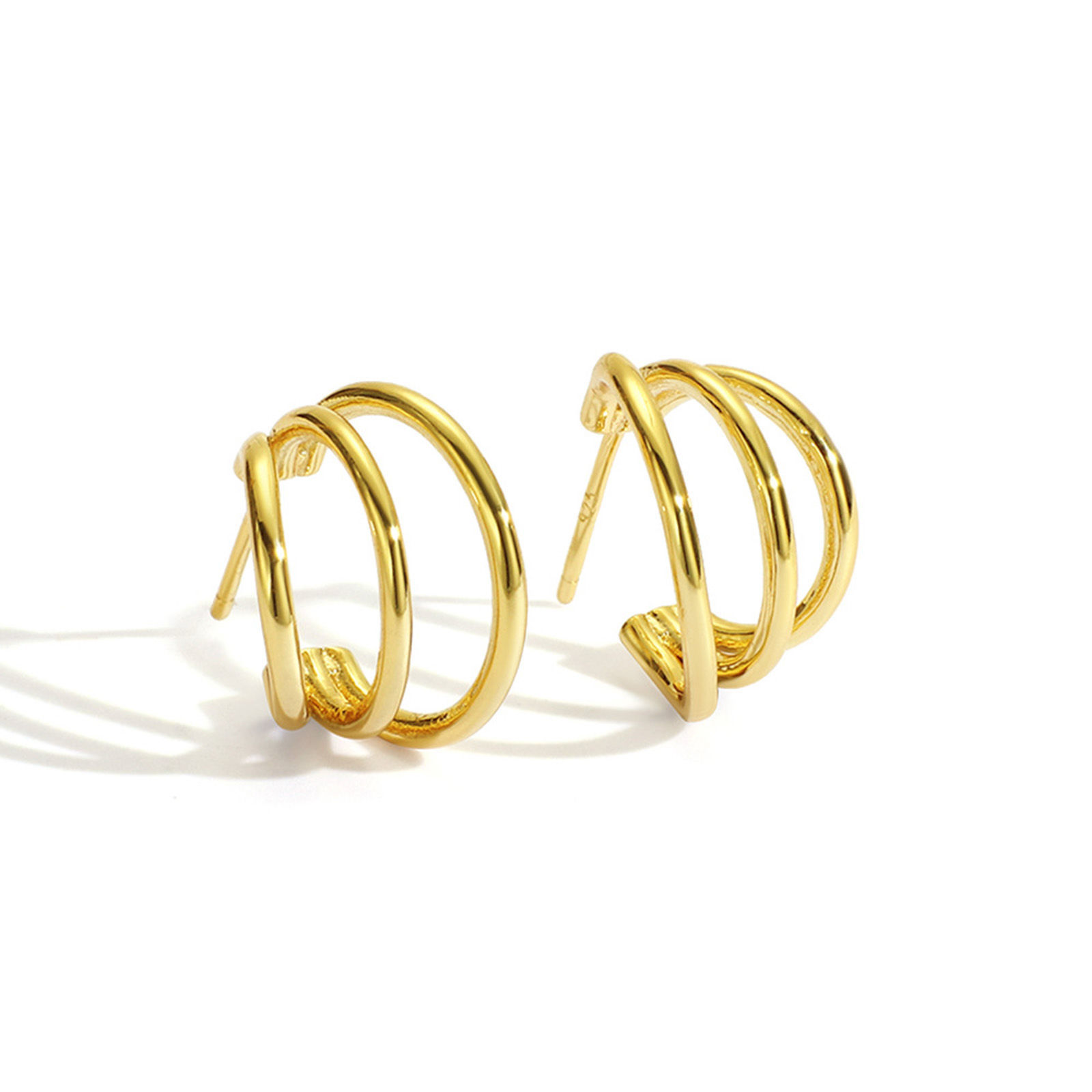 Picture of Hypoallergenic Stylish Simple 18K Real Gold Plated Brass C Shape Hoop Earrings For Women Mother's Day 1 Pair
