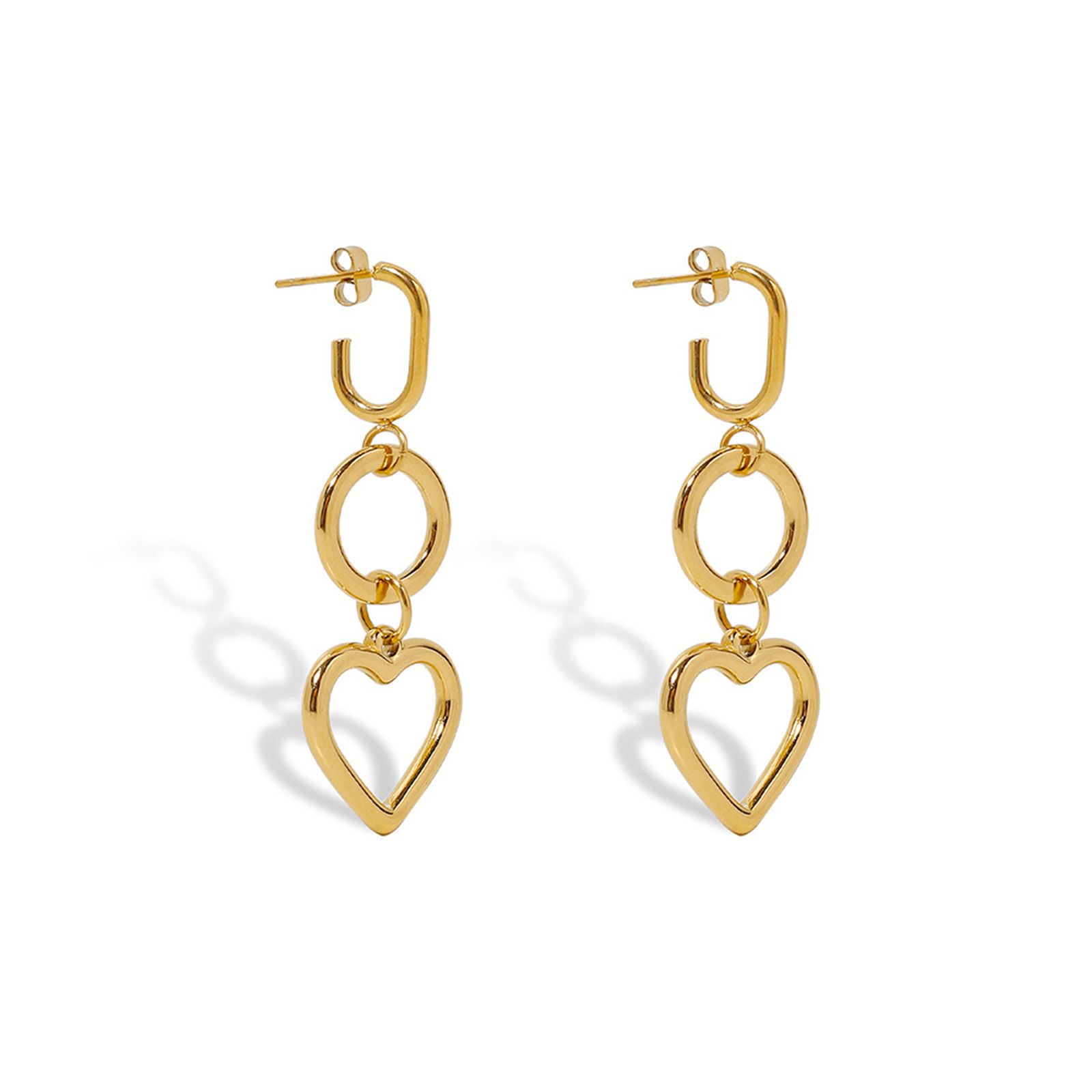 Picture of 1 Pair Vacuum Plating Stylish Simple 18K Real Gold Plated 304 Stainless Steel Tassel Heart Earrings For Women Party 5cm