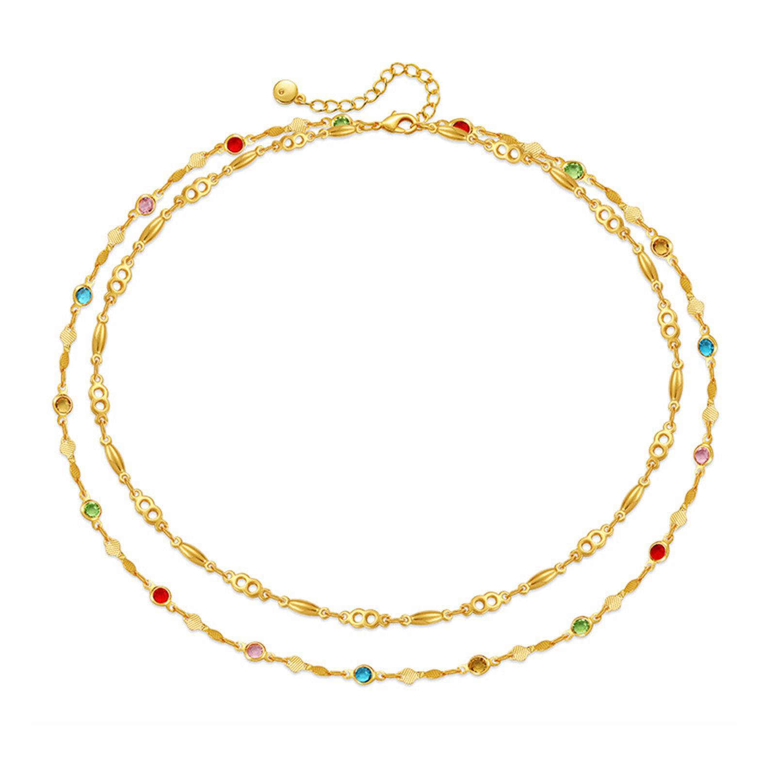Imagen de 1 Unidad Respetuoso del Medio Ambiente Elegante Étnico 18K Oro Real Chapado Latón (sin cadmio)+ Circón Artificial Cadenas Collar Múltiples Capas Para Mujeres Fiesta 38cm longitud