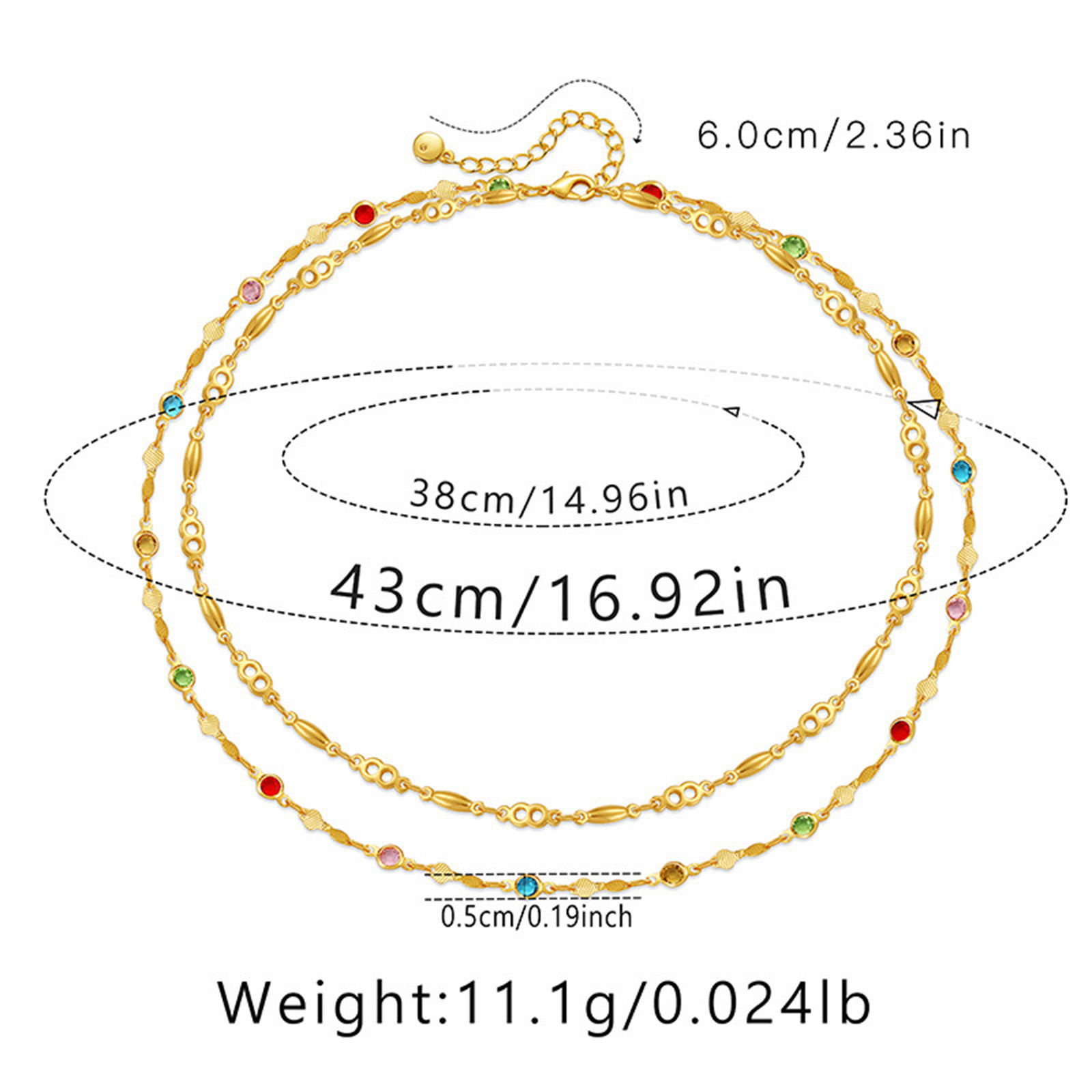 Imagen de 1 Unidad Respetuoso del Medio Ambiente Elegante Étnico 18K Oro Real Chapado Latón (sin cadmio)+ Circón Artificial Cadenas Collar Múltiples Capas Para Mujeres Fiesta 38cm longitud