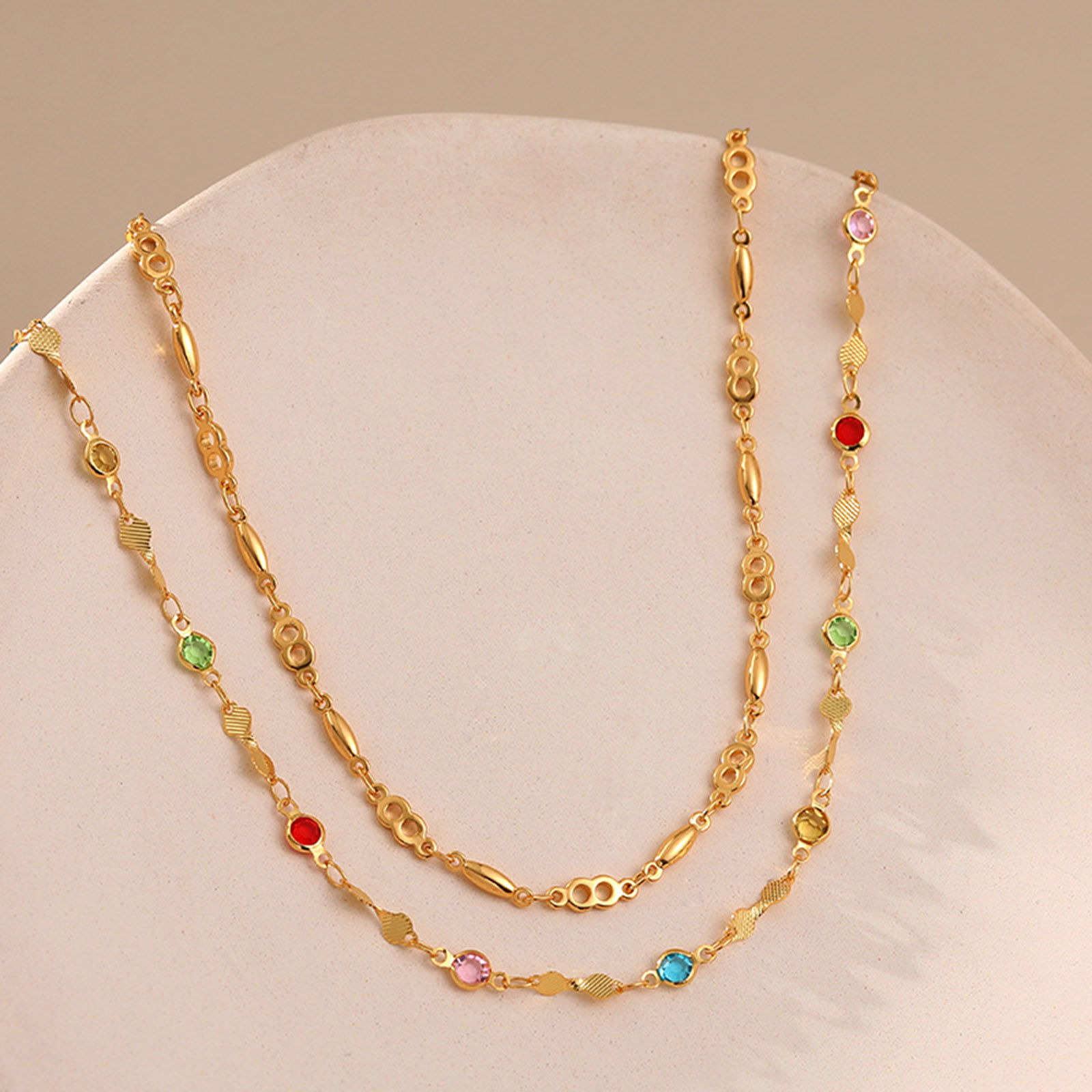 Imagen de 1 Unidad Respetuoso del Medio Ambiente Elegante Étnico 18K Oro Real Chapado Latón (sin cadmio)+ Circón Artificial Cadenas Collar Múltiples Capas Para Mujeres Fiesta 38cm longitud