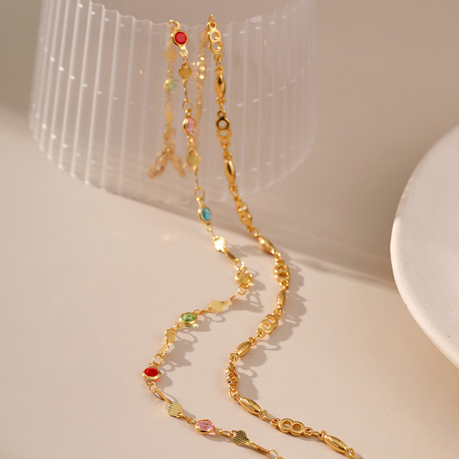 Imagen de 1 Unidad Respetuoso del Medio Ambiente Elegante Étnico 18K Oro Real Chapado Latón (sin cadmio)+ Circón Artificial Cadenas Collar Múltiples Capas Para Mujeres Fiesta 38cm longitud