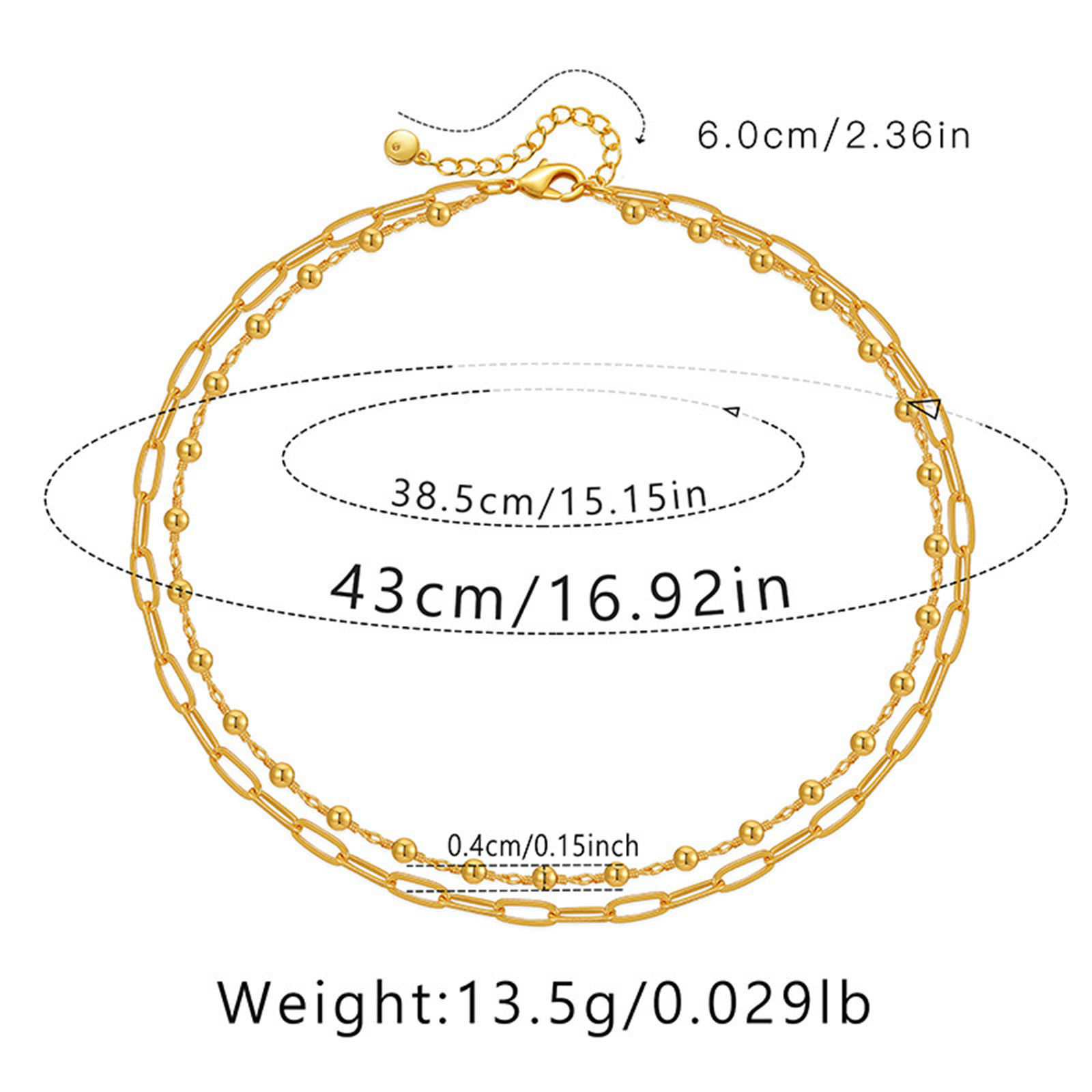 Imagen de Enchapado al Vacío Ecológico Elegante Sencillo 18K Oro Real Chapado Latón Catena di Fermagli Collar Múltiples Capas Para Mujeres Fiesta 38cm-43cm longitud, 1 Unidad