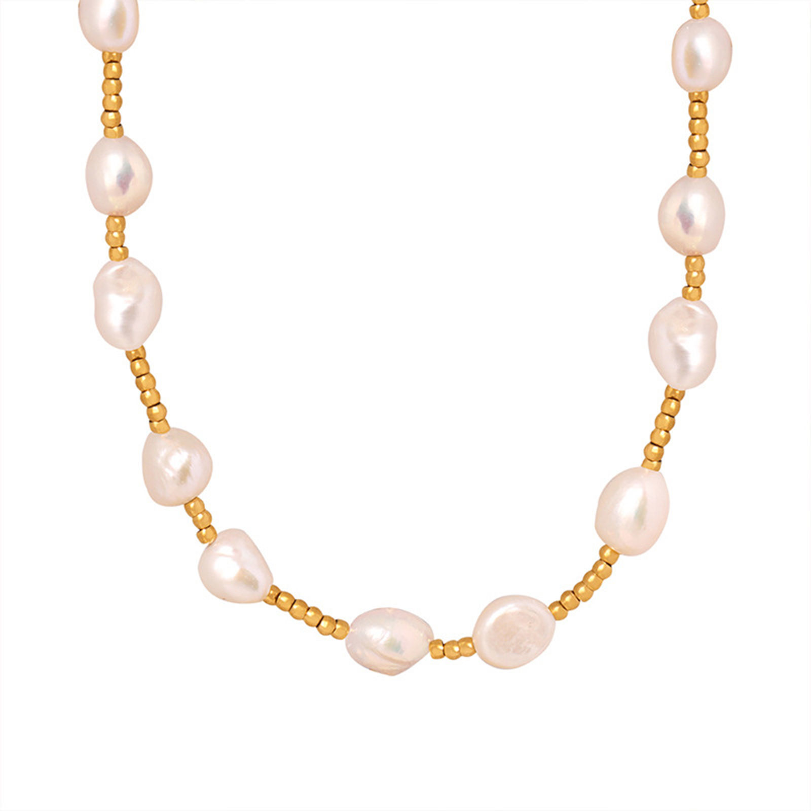 Imagen de 1 Unidad Enchapado al Vacío Elegante Romántico 18K Oro Real Chapado Acero Inoxidable 304 & Perla Natural. Collar de Cuentas Para Mujeres 38cm longitud