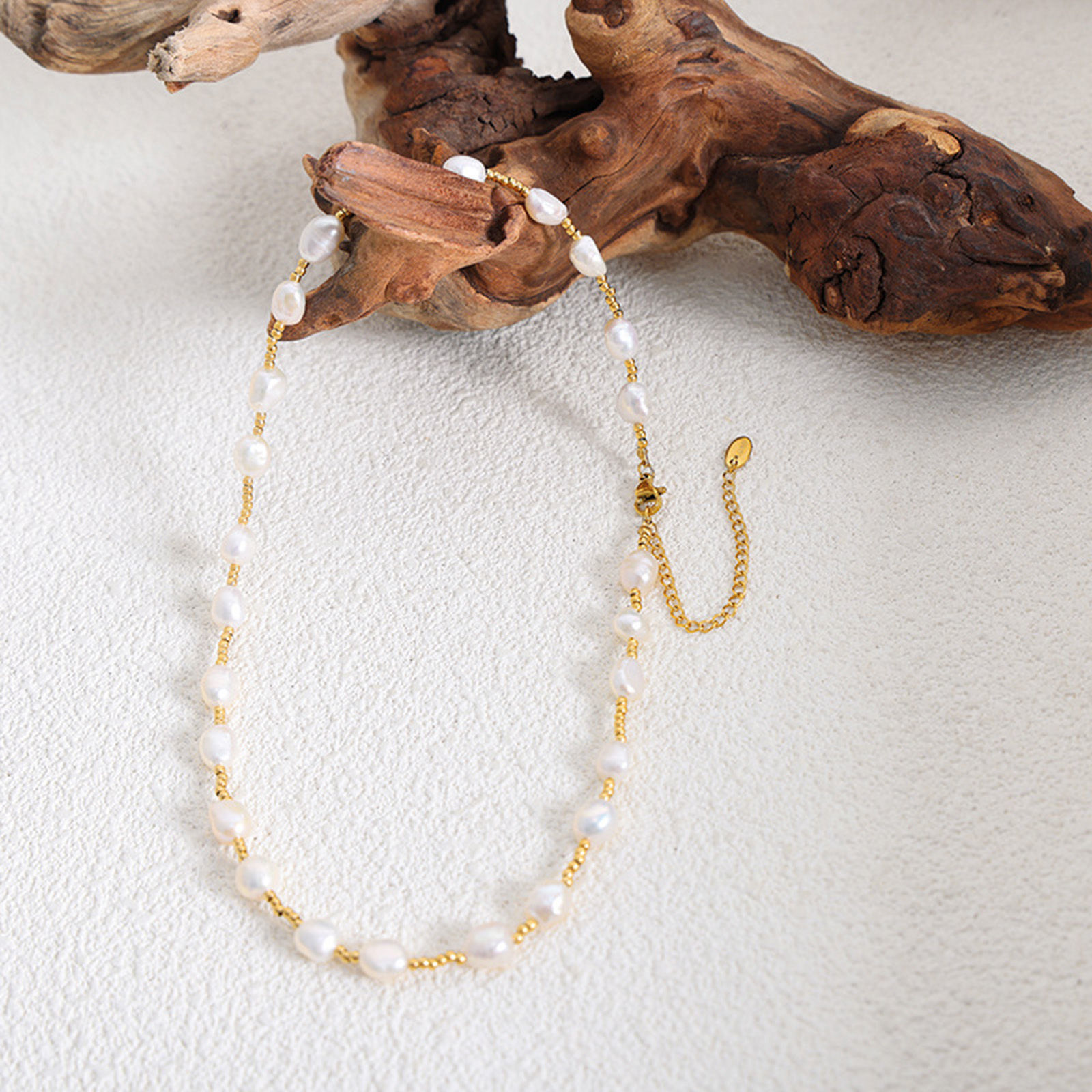 Imagen de 1 Unidad Enchapado al Vacío Elegante Romántico 18K Oro Real Chapado Acero Inoxidable 304 & Perla Natural. Collar de Cuentas Para Mujeres 38cm longitud