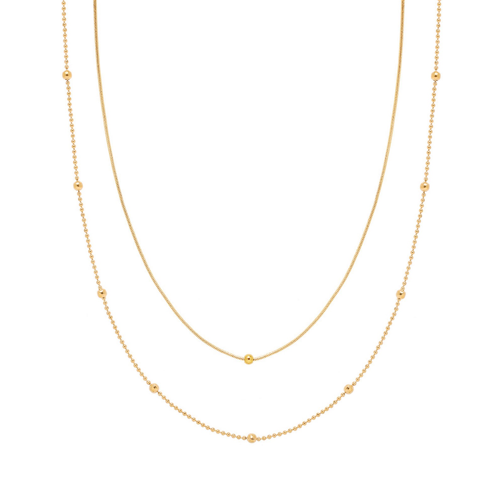 Изображение Экологически чистое вакуумное покрытие Стильный Простой 18K настоящее золото с покрытием 304 Нержавеющая Сталь Цепи из Шариков Многослойное ожерелье унисекс 36см длина, 1 ШТ