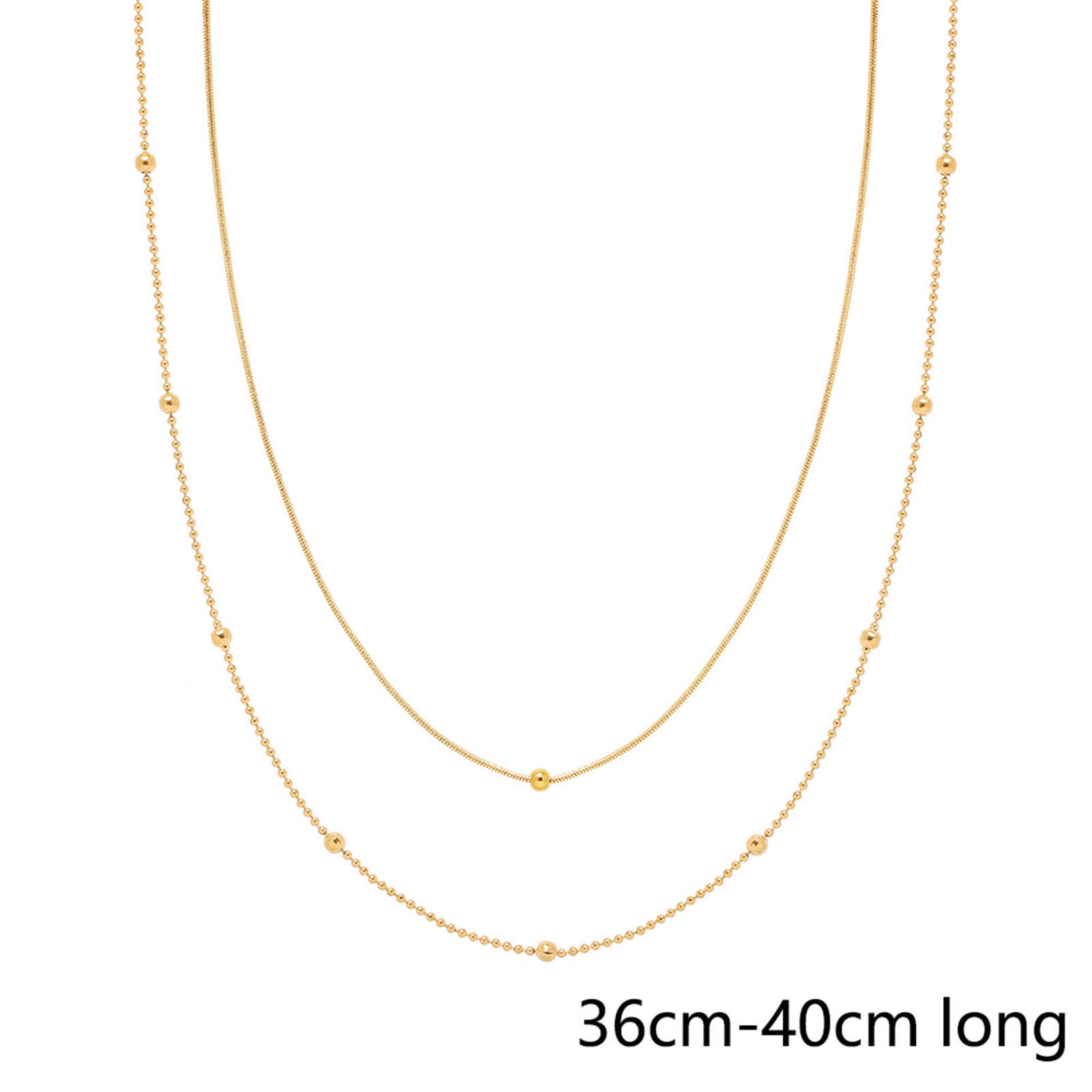 Изображение Экологически чистое вакуумное покрытие Стильный Простой 18K настоящее золото с покрытием 304 Нержавеющая Сталь Цепи из Шариков Многослойное ожерелье унисекс 36см длина, 1 ШТ