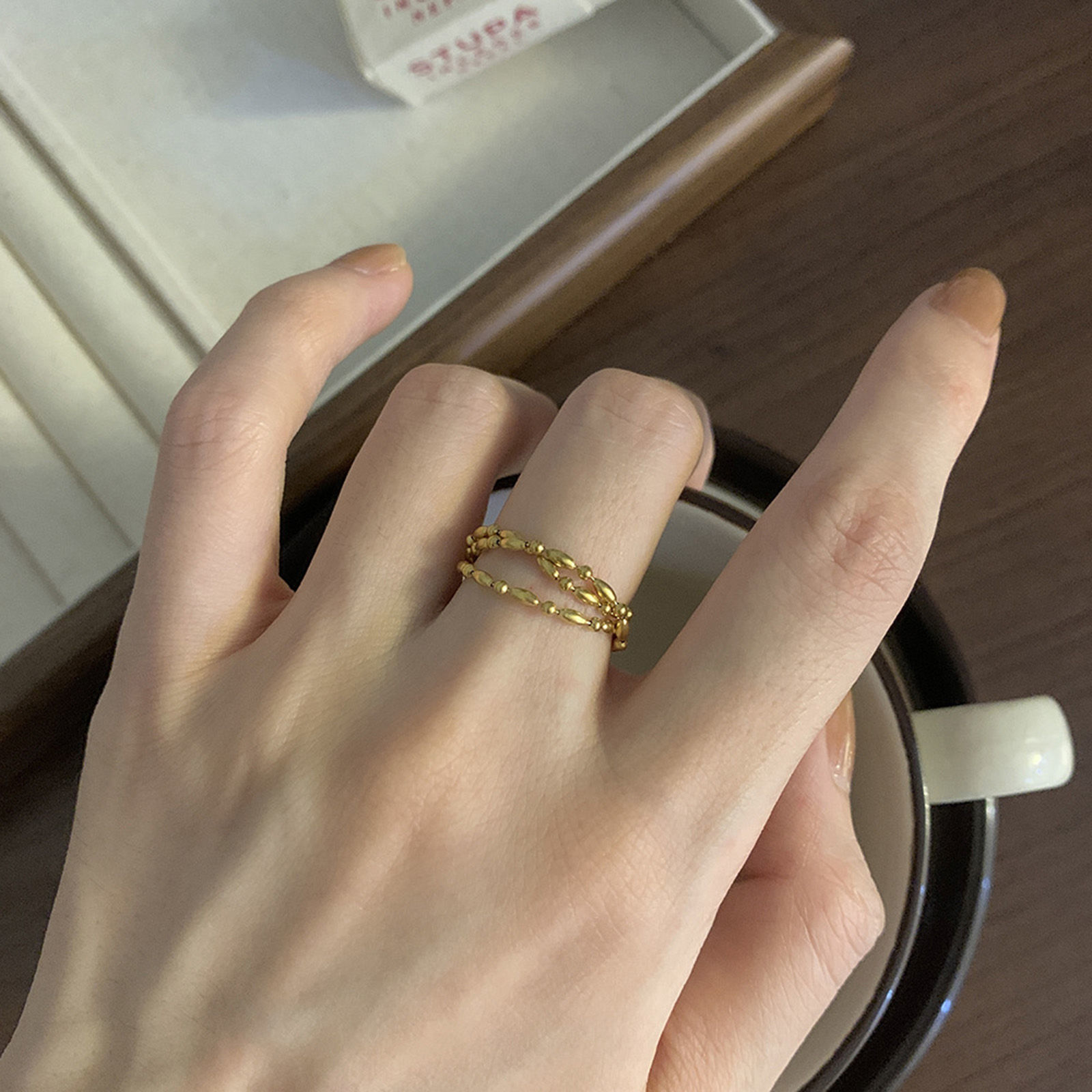 Picture of 1 Piece Eco-friendly Vacuum Plating Simple & Casual Ins Style 18K Real Gold Plated 304 Stainless Steel Adjustable Beaded Adjustable Slider/ Slide Rings For Women Party 15.7mm-20.6mm Dia.