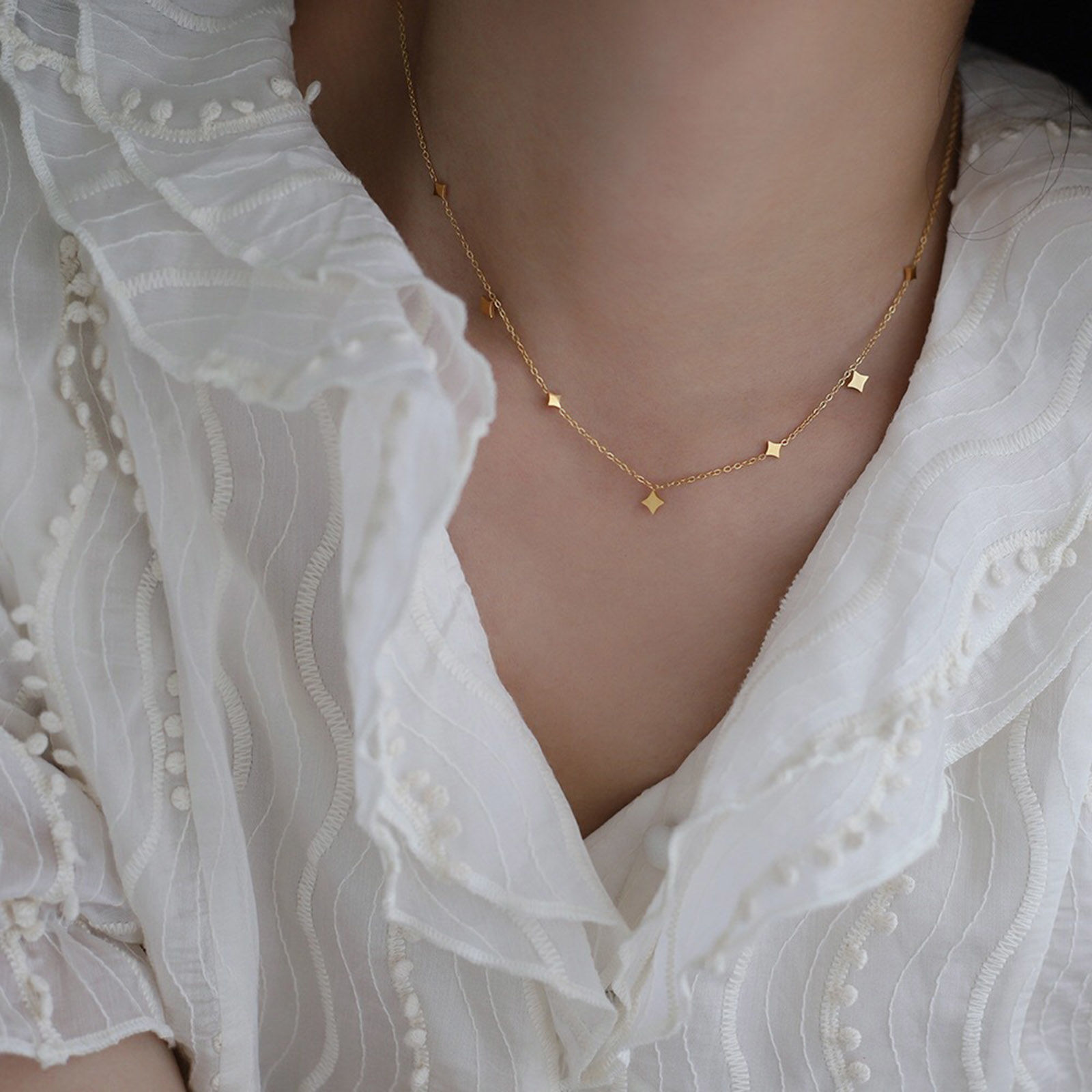 Picture of 1 Piece Eco-friendly Vacuum Plating Stylish Retro 18K Real Gold Plated 304 Stainless Steel Link Cable Chain Tassel Star Pendant Necklace For Women Party 41cm(16 1/8") long