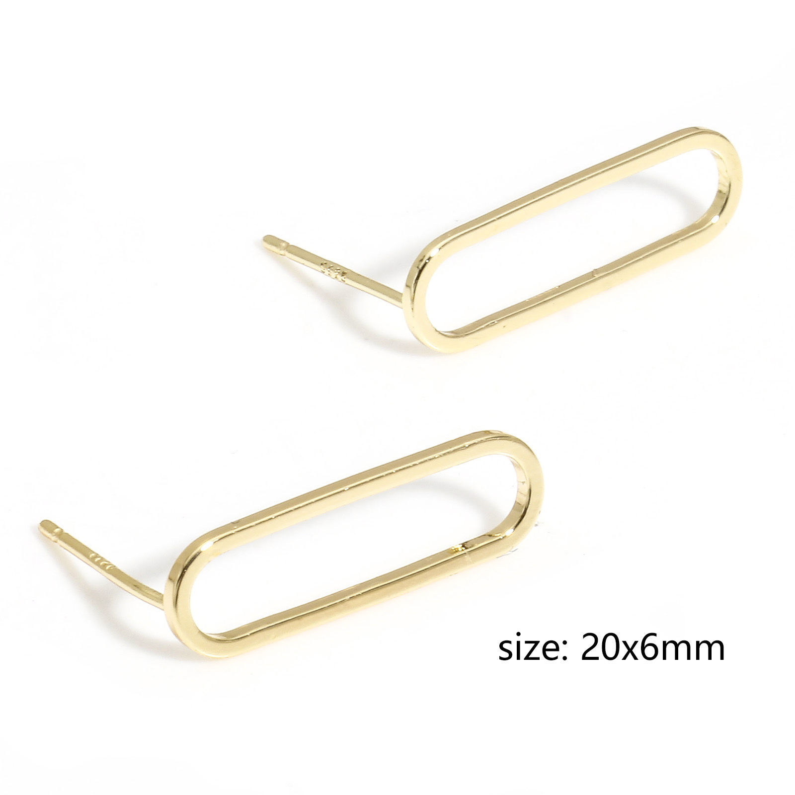 Picture of 2 PCs Eco-friendly Vacuum Plating Stylish Geometric 18K Gold Color Brass Oval Ear Post Stud Earrings For Women Party 20mm x 6mm