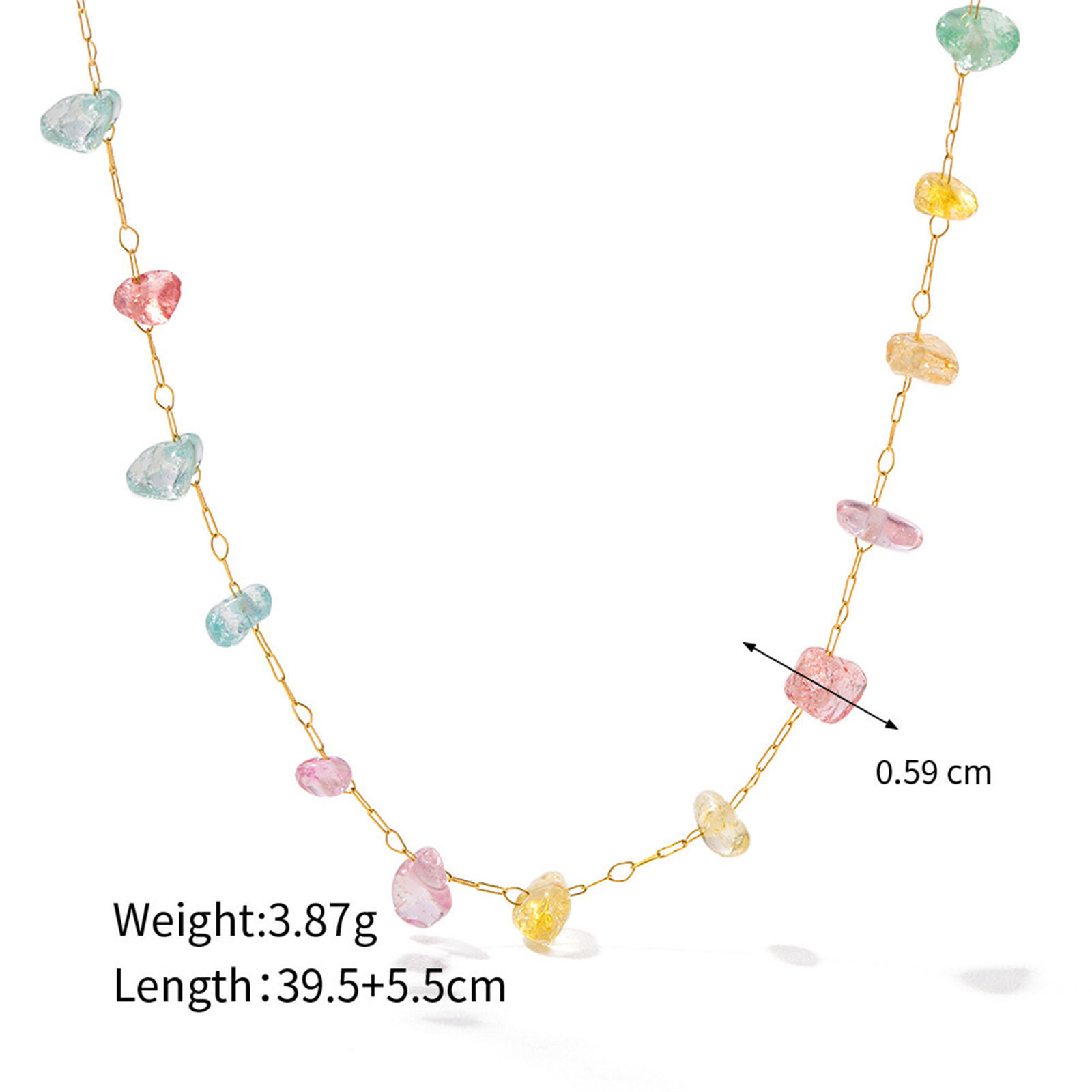 Picture of 1 Piece Eco-friendly Vacuum Plating Bohemia Boho Beach 18K Real Gold Plated 304 Stainless Steel & Stone Handmade Link Chain Chip Beads Necklace For Women Party 40cm(15.7") long