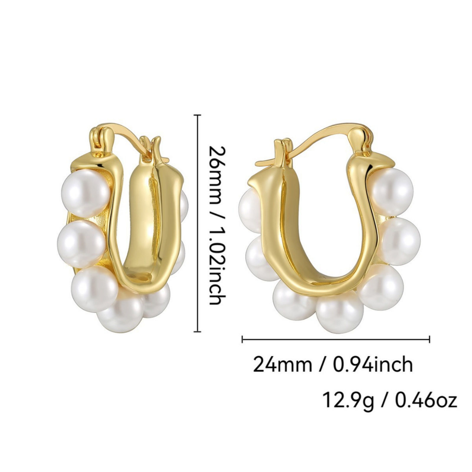 Bild von 1 Paar Stilvoll Einfach 18K Vergoldet Messing U-Form Imitat Perle Hoop Ohrringe Für Frauen 26mm x 24mm
