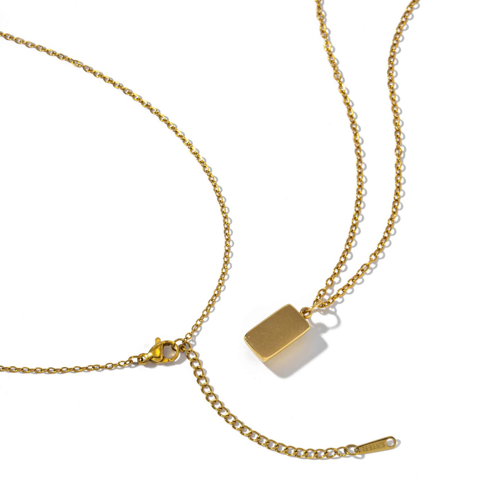 Изображение 1 ШТ Экологичное вакуумное PVD-покрытие Стильный Простой 18K настоящее золото с покрытием 304 Нержавеющая Сталь Кабельные Цепи Прямоугольник Квадратные Ожерелье с подвеской Для женщин подарок 45см + 5см длина