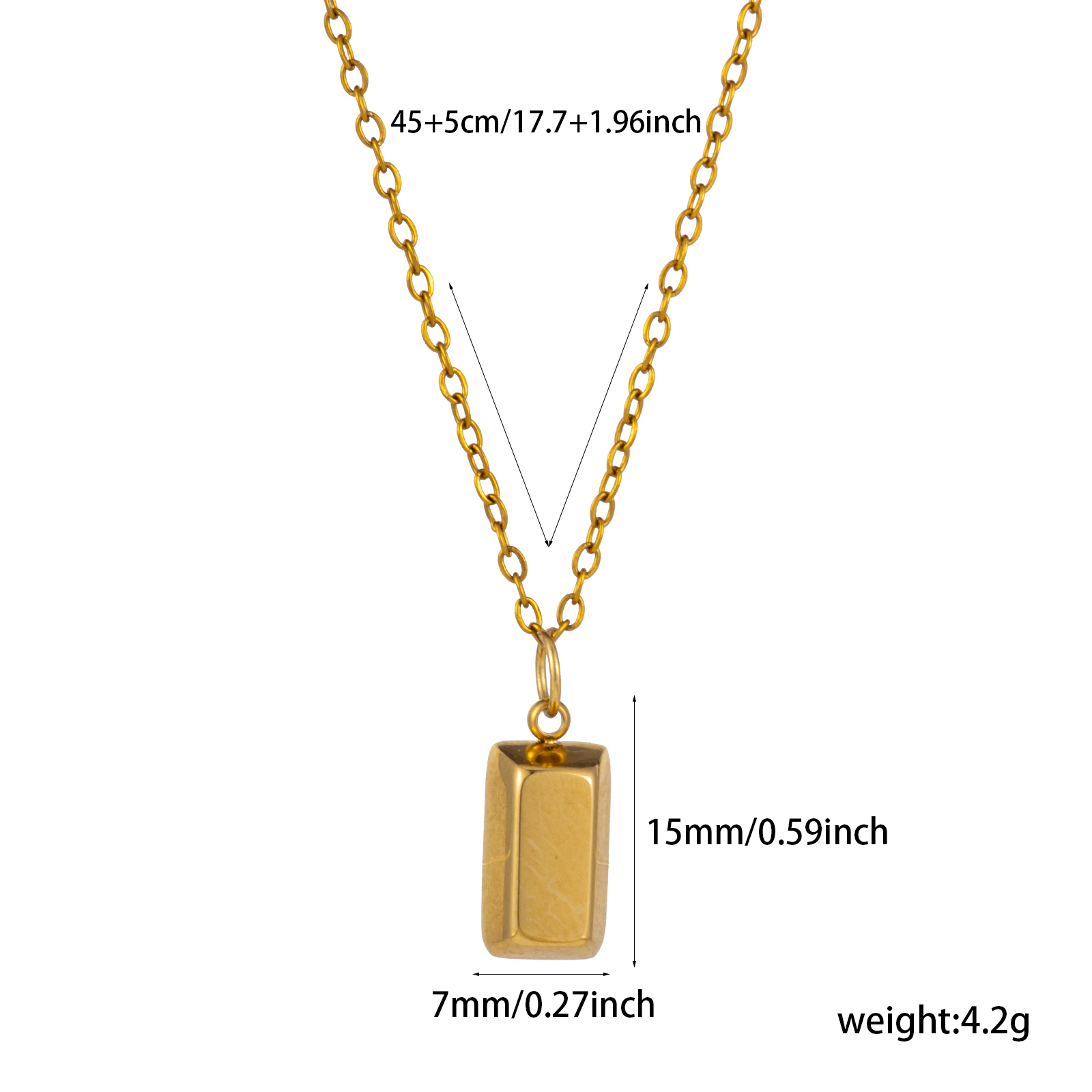 Изображение 1 ШТ Экологичное вакуумное PVD-покрытие Стильный Простой 18K настоящее золото с покрытием 304 Нержавеющая Сталь Кабельные Цепи Прямоугольник Квадратные Ожерелье с подвеской Для женщин подарок 45см + 5см длина