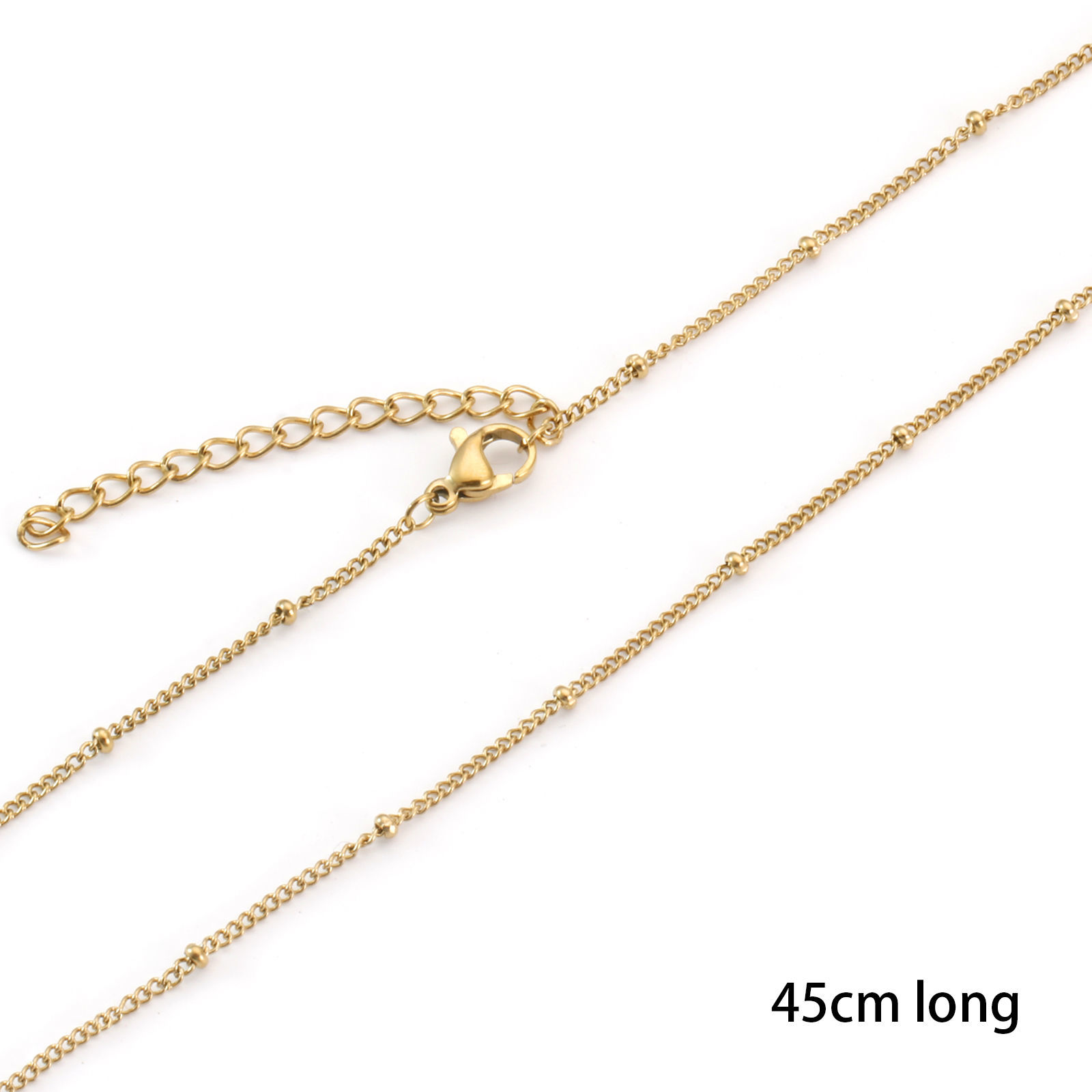 Изображение 1 ШТ Экологичное вакуумное PVD-покрытие Элегантный 18K настоящее золото с покрытием 304 Нержавеющая Сталь Цепочка из бисера Ожерелья Для женщин подарок 45см длина, Размер Цепи: 1.5мм