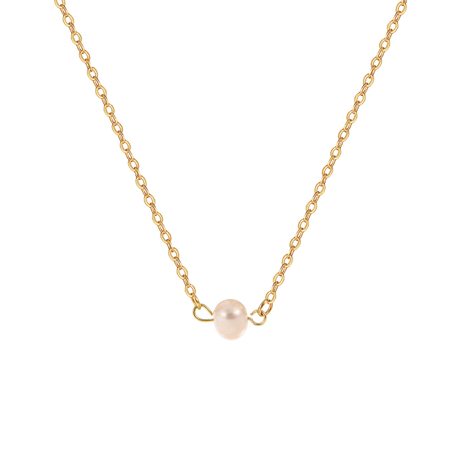 Picture of 1 Piece Eco-friendly PVD Vacuum Plating Dainty Stylish Gold Plated Peachy Beige 304 Stainless Steel & Natural Pearl Link Cable Chain Baroque Pendant Charm Necklace For Women Gift 47cm(18.5") + 5cm(2") long