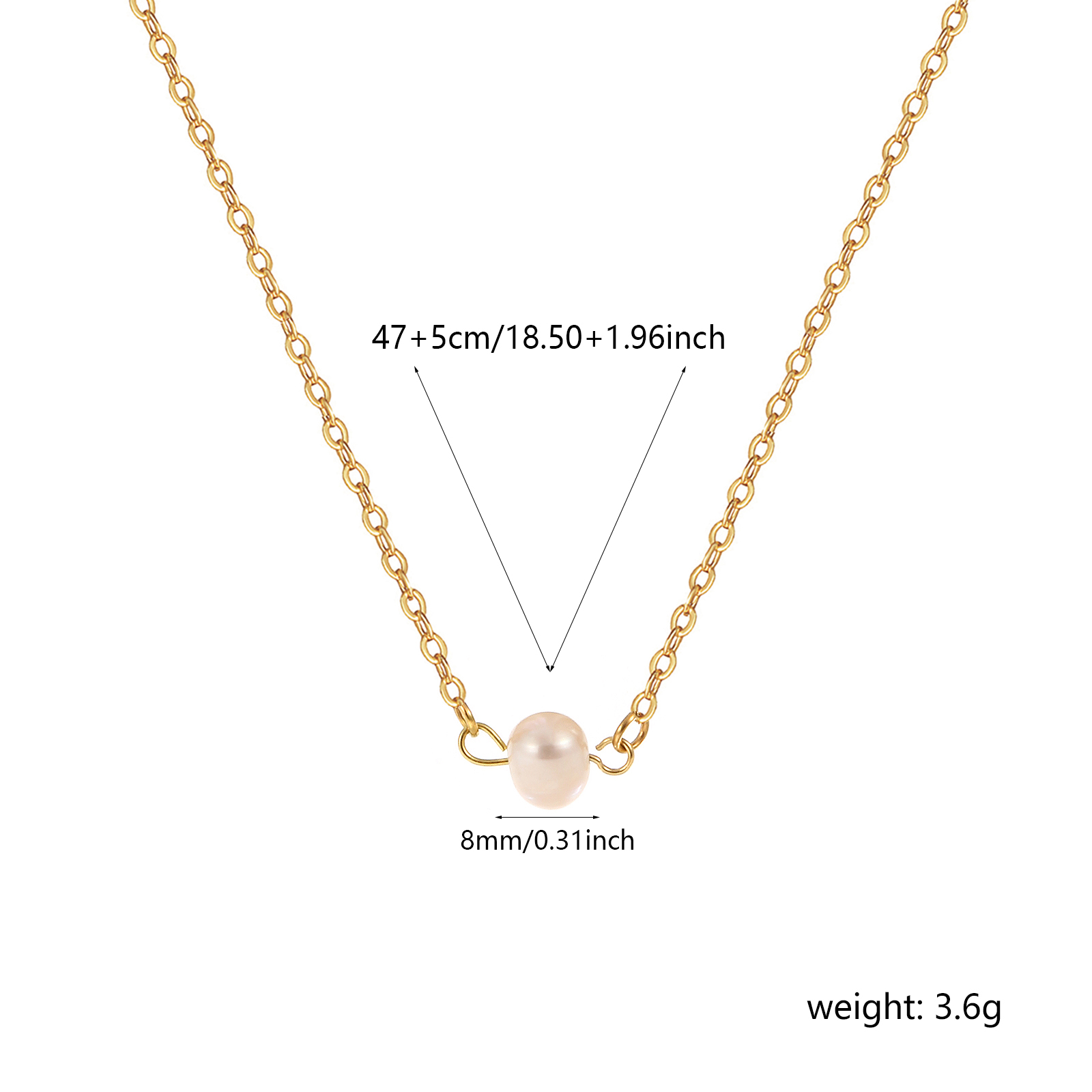 Picture of 1 Piece Eco-friendly PVD Vacuum Plating Dainty Stylish Gold Plated Peachy Beige 304 Stainless Steel & Natural Pearl Link Cable Chain Baroque Pendant Charm Necklace For Women Gift 47cm(18.5") + 5cm(2") long