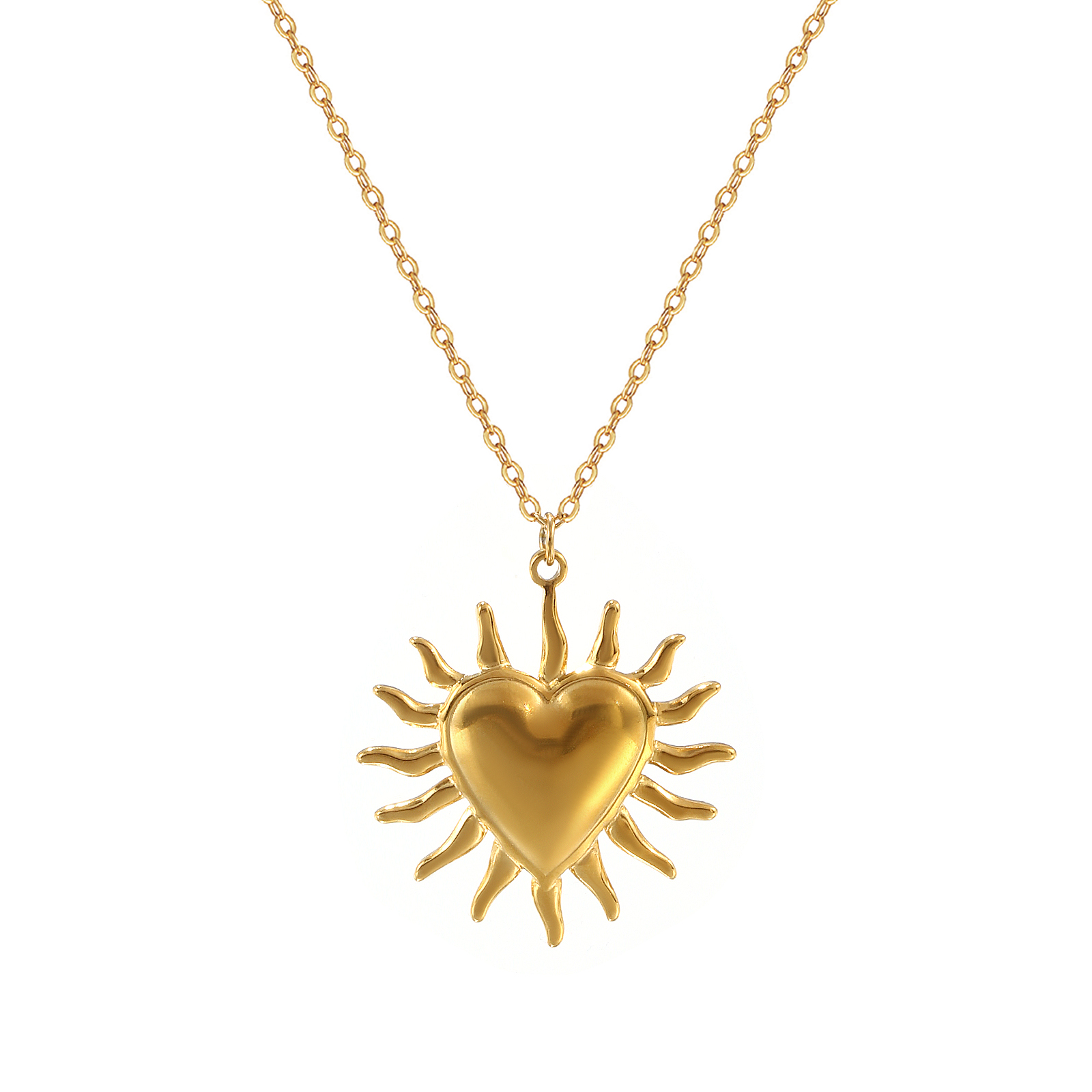 Picture of 1 Piece Eco-friendly PVD Vacuum Plating Bohemia Boho Religious 18K Real Gold Plated 304 Stainless Steel Link Cable Chain Ex Voto Heart Pendant Charm Necklace Unisex Gift 45cm(17.7") + 5cm(2") long