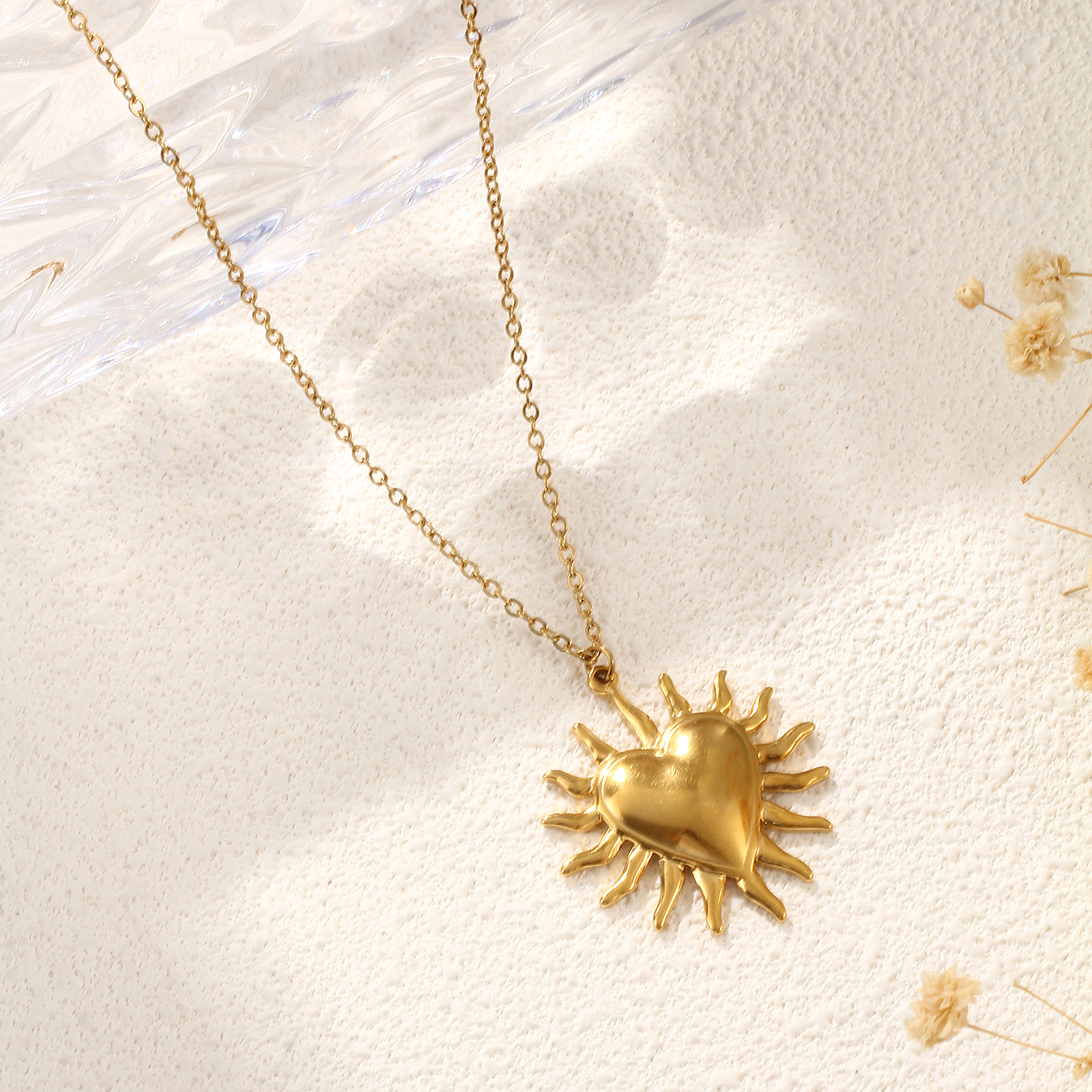 Picture of 1 Piece Eco-friendly PVD Vacuum Plating Bohemia Boho Religious 18K Real Gold Plated 304 Stainless Steel Link Cable Chain Ex Voto Heart Pendant Charm Necklace Unisex Gift 45cm(17.7") + 5cm(2") long