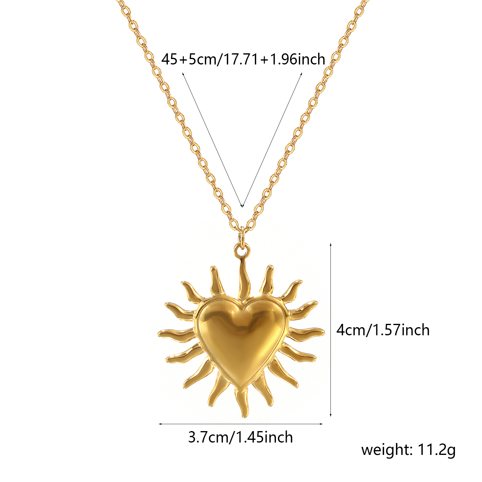 Picture of 1 Piece Eco-friendly PVD Vacuum Plating Bohemia Boho Religious 18K Real Gold Plated 304 Stainless Steel Link Cable Chain Ex Voto Heart Pendant Charm Necklace Unisex Gift 45cm(17.7") + 5cm(2") long