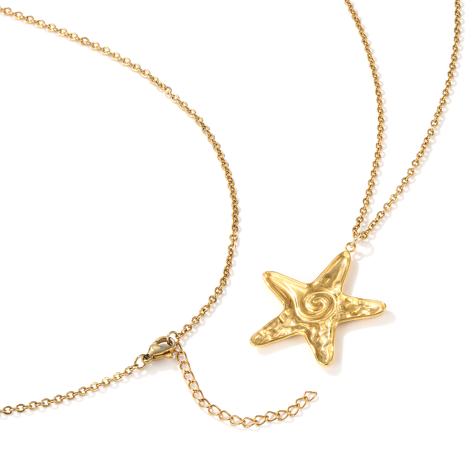 Picture of 1 Piece Eco-friendly PVD Vacuum Plating Stylish Ocean Jewelry 18K Real Gold Plated 304 Stainless Steel Link Cable Chain Star Fish Spiral Pendant Charm Necklace Unisex Gift 45cm(17.7") + 5cm(2") long