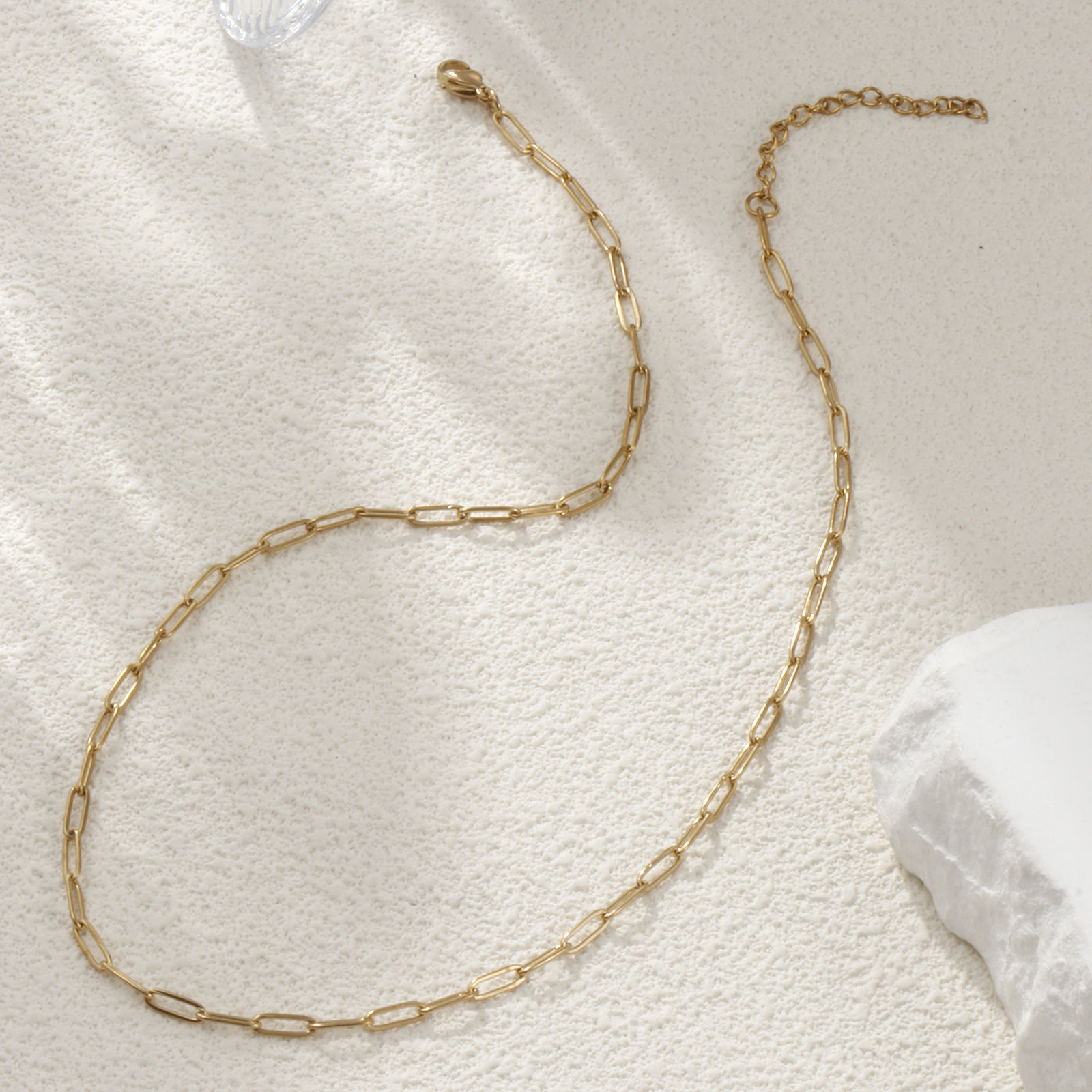 Imagen de 1 Unidad 18K Oro Real Chapado Catena di Fermagli Collares, 304 Acero Inoxidable 42cm + 5cm, Tamaño de la cadena: 3mm, Unisexo, Minimalista Regalo, Recubrimiento al Vacío PVD Ecológico