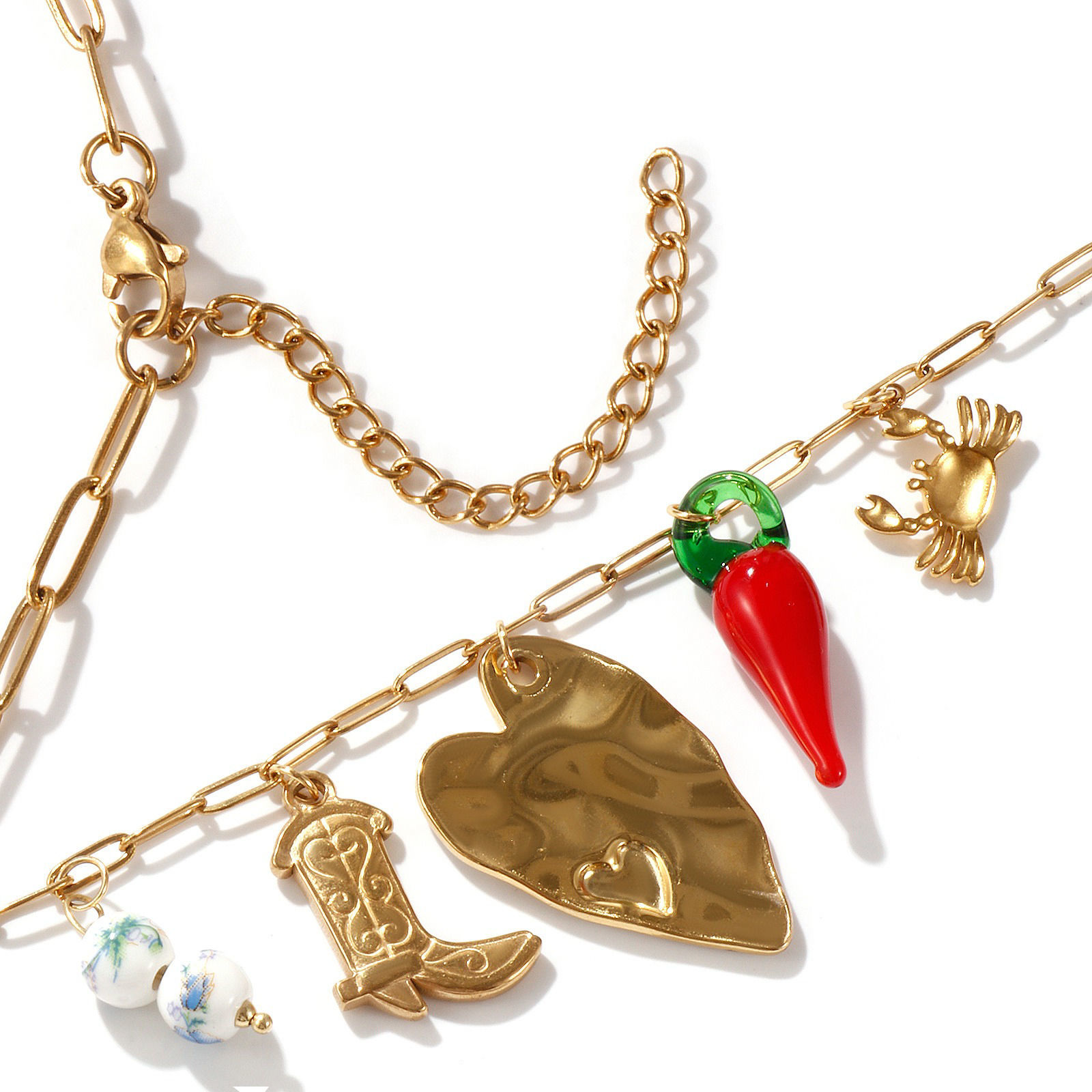 Picture of 1 Piece Eco-friendly Vacuum Plating Exquisite Cute 18K Real Gold Plated 304 Stainless Steel & Lampwork Glass Paperclip Link Chain Pendant Charm Necklace For Women Gift 42cm(16.5") + 5cm(2") long