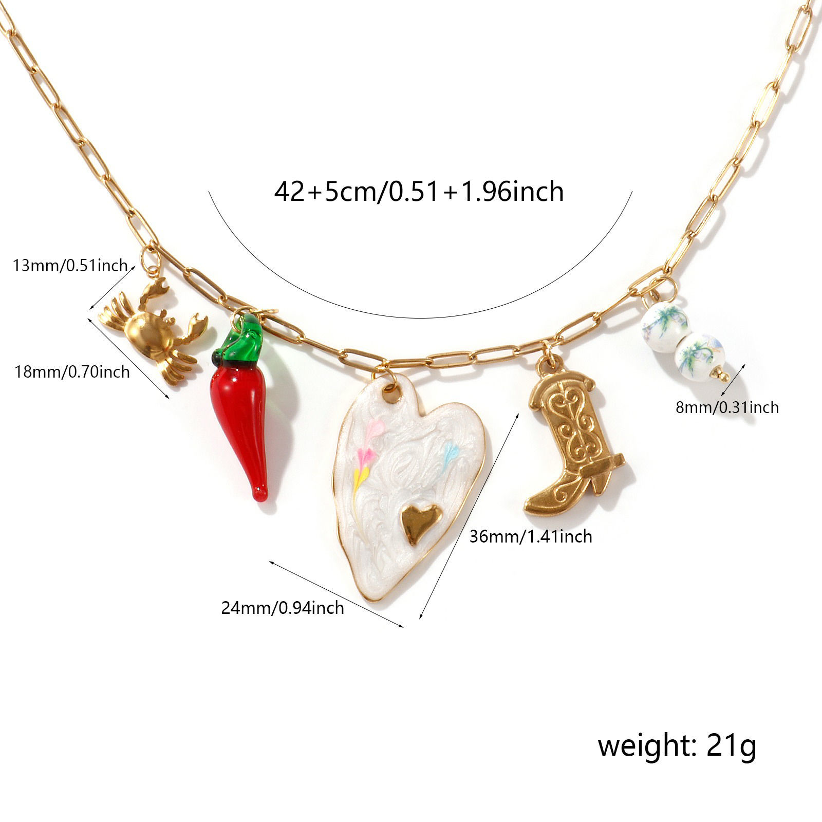 Picture of 1 Piece Eco-friendly Vacuum Plating Exquisite Cute 18K Real Gold Plated 304 Stainless Steel & Lampwork Glass Paperclip Link Chain Pendant Charm Necklace For Women Gift 42cm(16.5") + 5cm(2") long