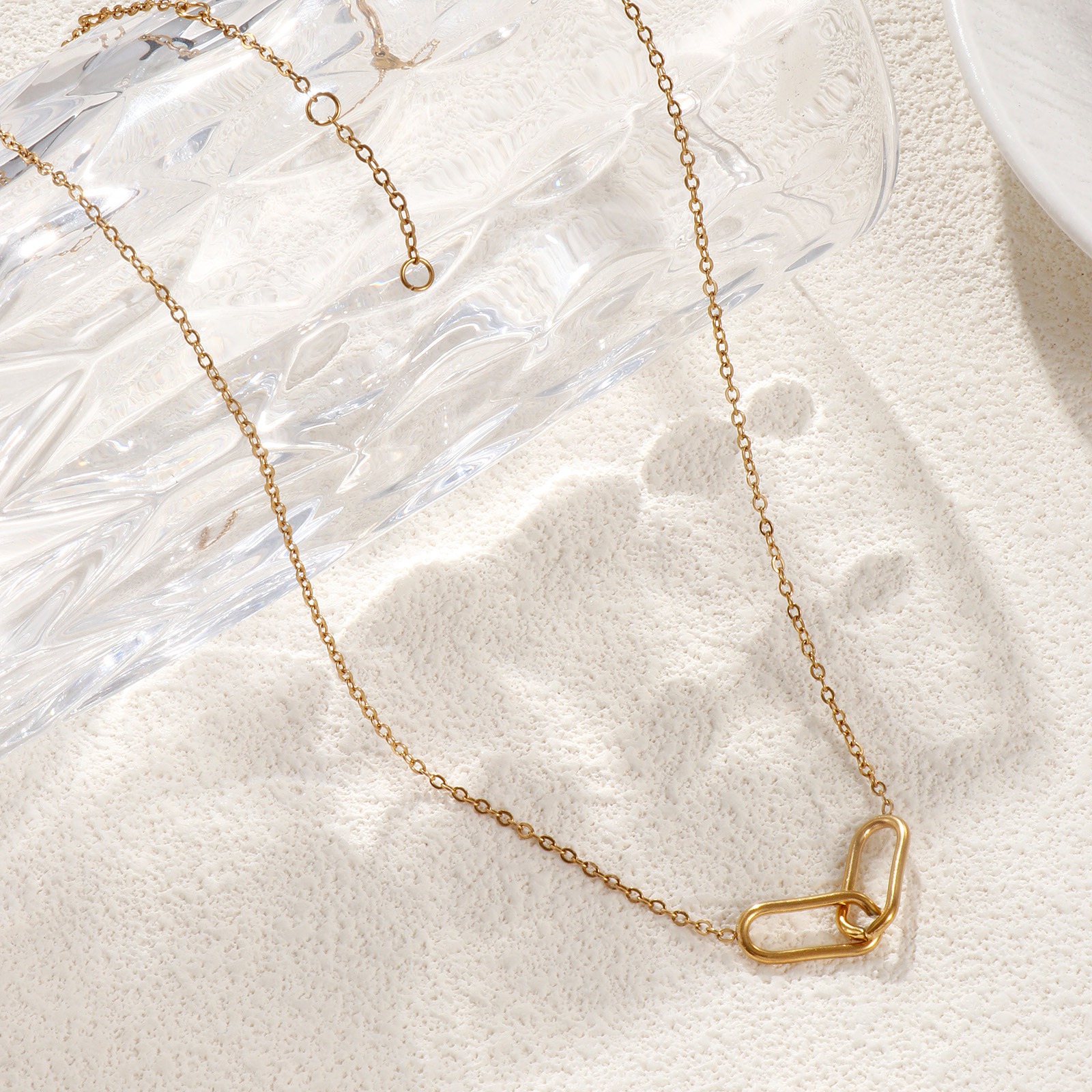 Picture of 1 Piece Eco-friendly PVD Vacuum Plating Stylish Simple 18K Real Gold Plated 304 Stainless Steel Link Cable Chain Oval Hollow Pendant Charm Necklace Unisex Gift 42cm(16.5") + 8cm(3.1") long