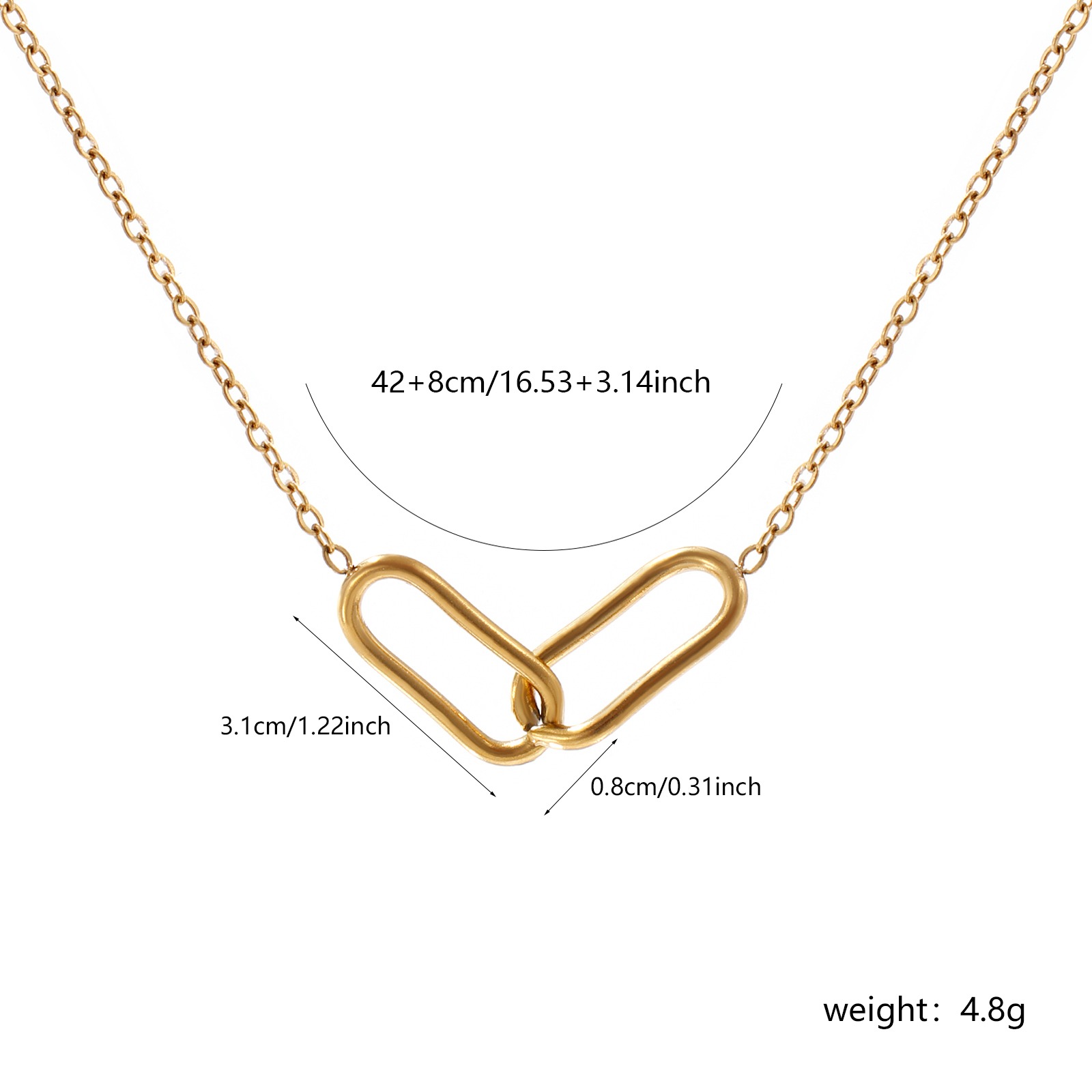 Picture of 1 Piece Eco-friendly PVD Vacuum Plating Stylish Simple 18K Real Gold Plated 304 Stainless Steel Link Cable Chain Oval Hollow Pendant Charm Necklace Unisex Gift 42cm(16.5") + 8cm(3.1") long