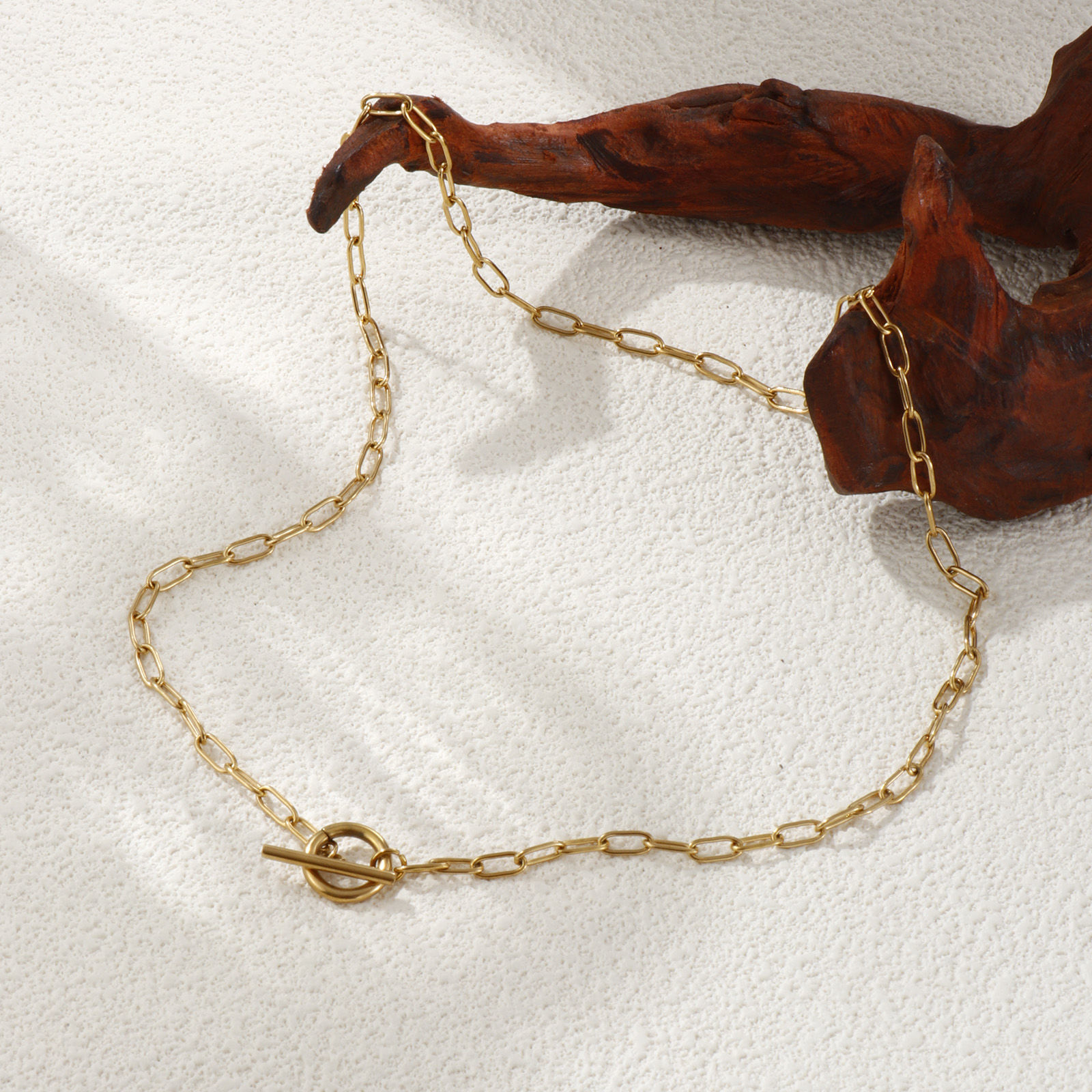 Picture of 1 Piece Eco-friendly PVD Vacuum Plating Minimalist 18K Real Gold Plated 304 Stainless Steel Paperclip Link Chain With Toggle Clasp Necklace Unisex Gift 45cm(17.7") long