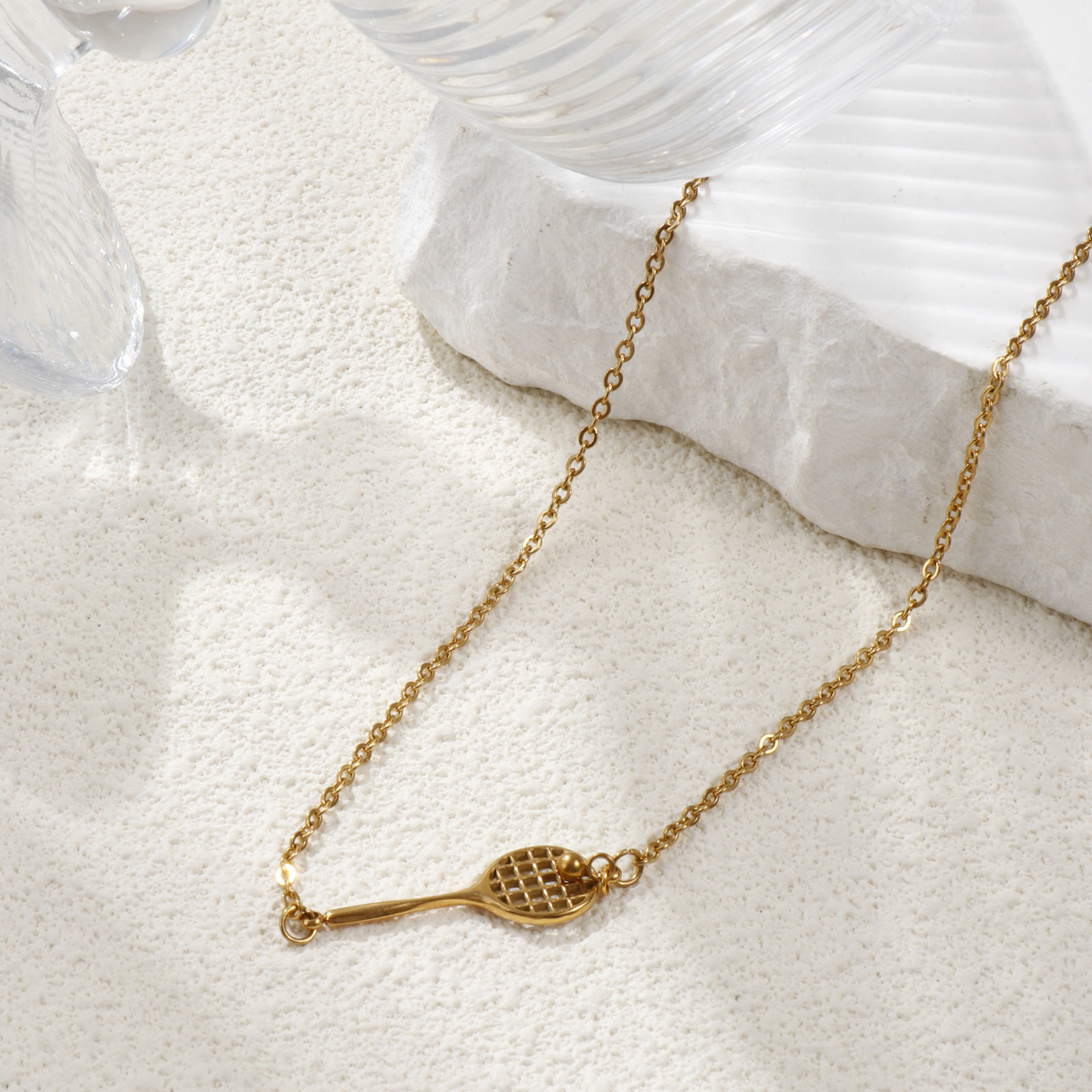 Изображение 1 Piece Eco-friendly PVD Vacuum Plating Stylish Sport 18K Real Gold Plated 304 Stainless Steel Link Cable Chain Racket Pendant Charm Necklace Unisex Gift 45cm(17.7") + 5cm(2") long