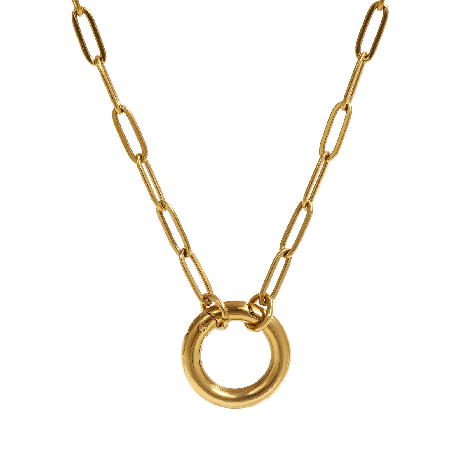 Imagen de 1 Unidad 18K Oro Real Chapado Catena di Fermagli Collares, 304 Acero Inoxidable 45cm, Tamaño de la cadena: 3mm, Para Mujeres, Con Cierre De Resorte, Minimalista Regalo, Recubrimiento al Vacío PVD Ecológico