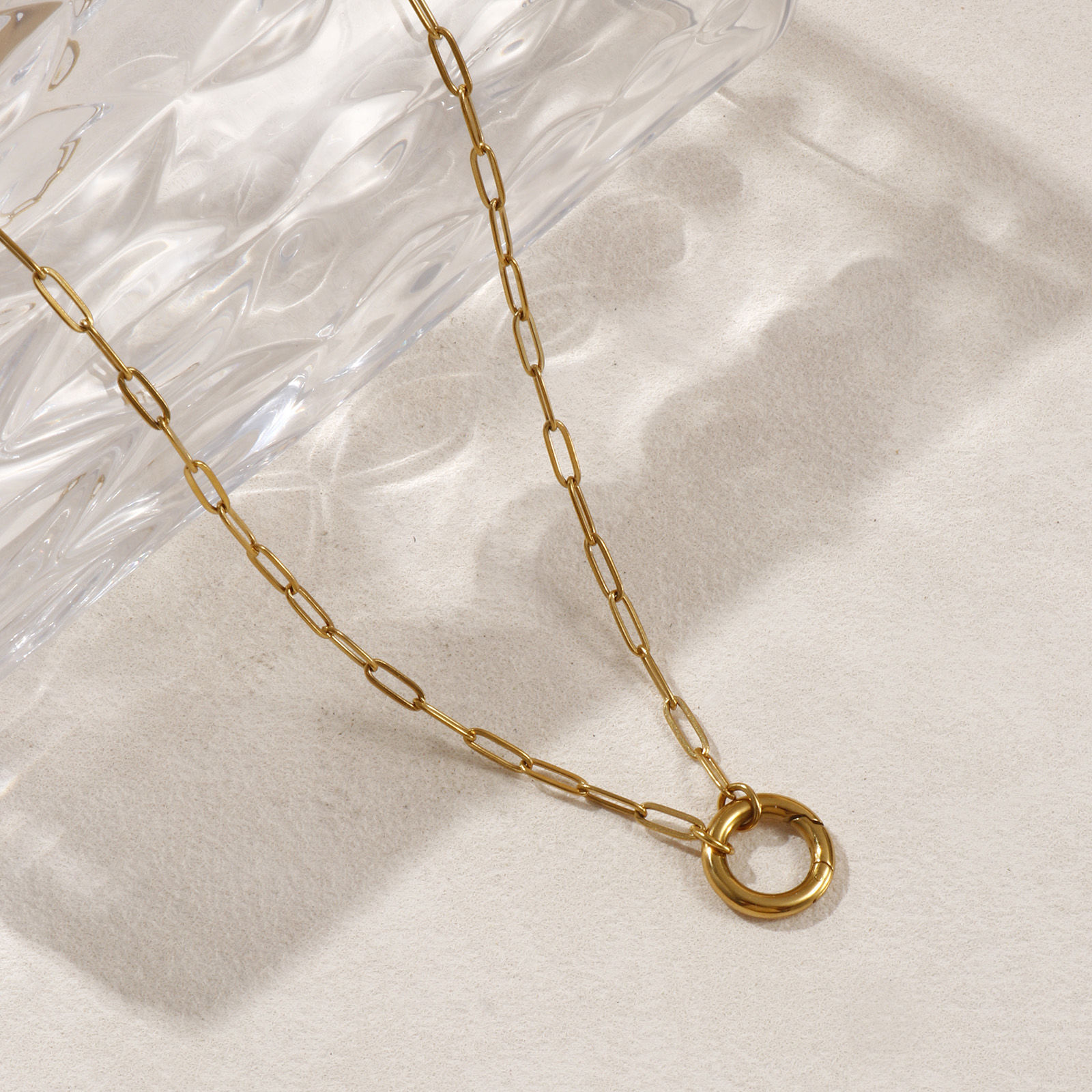 Imagen de 1 Unidad 18K Oro Real Chapado Catena di Fermagli Collares, 304 Acero Inoxidable 45cm, Tamaño de la cadena: 3mm, Para Mujeres, Con Cierre De Resorte, Minimalista Regalo, Recubrimiento al Vacío PVD Ecológico