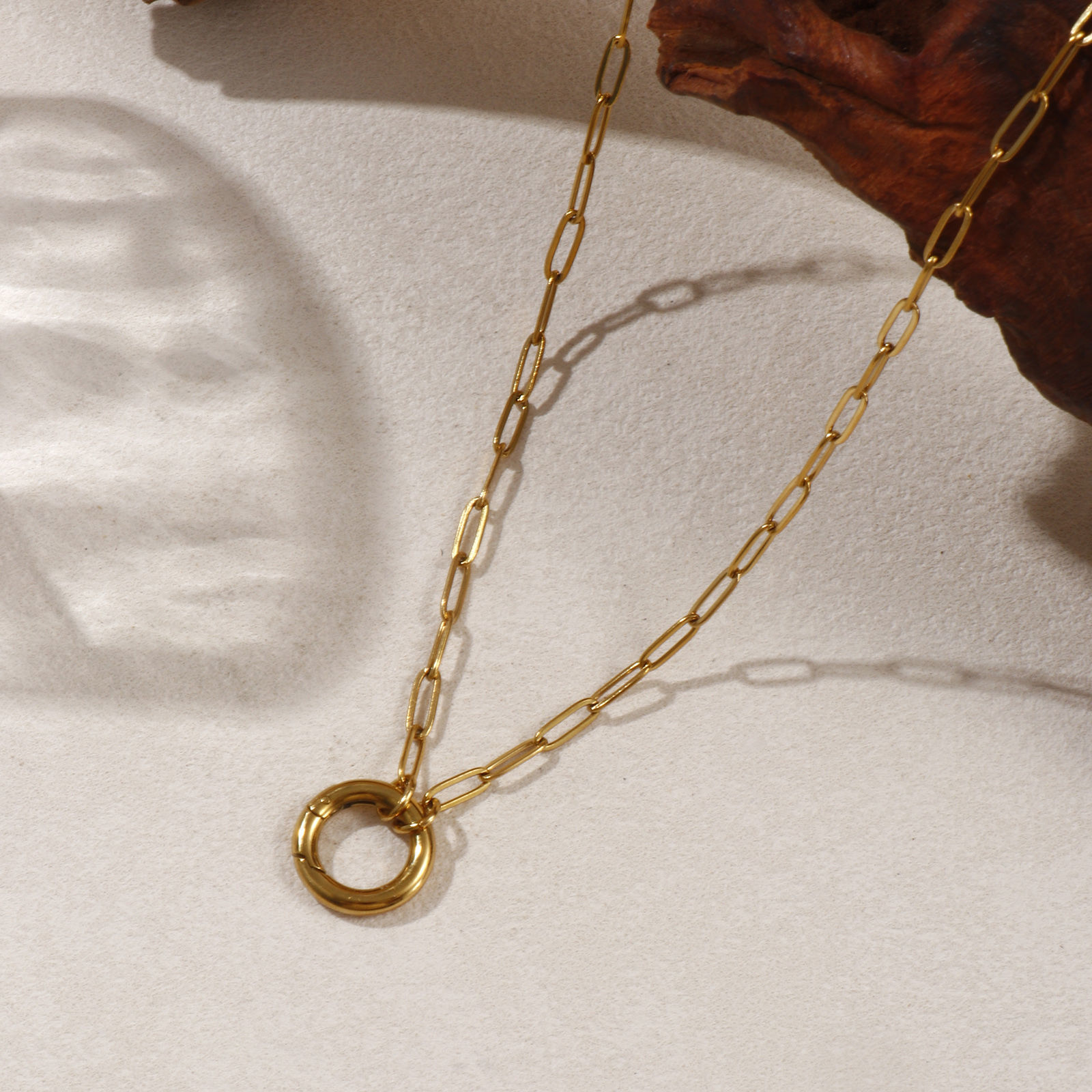 Imagen de 1 Unidad 18K Oro Real Chapado Catena di Fermagli Collares, 304 Acero Inoxidable 45cm, Tamaño de la cadena: 3mm, Para Mujeres, Con Cierre De Resorte, Minimalista Regalo, Recubrimiento al Vacío PVD Ecológico