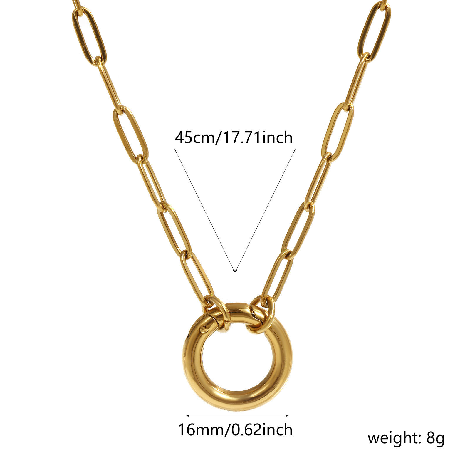 Imagen de 1 Unidad 18K Oro Real Chapado Catena di Fermagli Collares, 304 Acero Inoxidable 45cm, Tamaño de la cadena: 3mm, Para Mujeres, Con Cierre De Resorte, Minimalista Regalo, Recubrimiento al Vacío PVD Ecológico