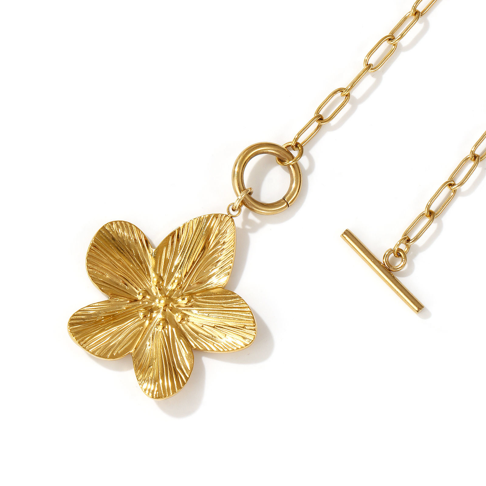 Imagen de 18K Oro Real Chapado Catena di Fermagli Flor Collar con Colgante, 304 Acero Inoxidable 45cm, Para Mujeres, Exquisito Regalo, Recubrimiento al Vacío PVD Ecológico, 1 Unidad