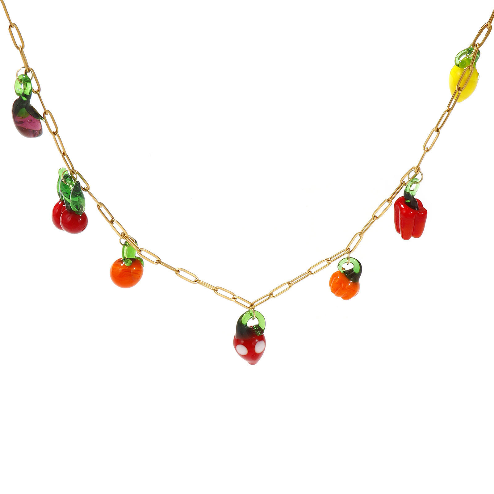 Imagen de Chapado en Oro de 18K Catena di Fermagli Collar con Colgante, 304 Acero Inoxidable & Vidrio Murano 60cm, Para Mujeres, 3D, Exquisito Regalo, Recubrimiento al Vacío PVD Ecológico, 1 Unidad