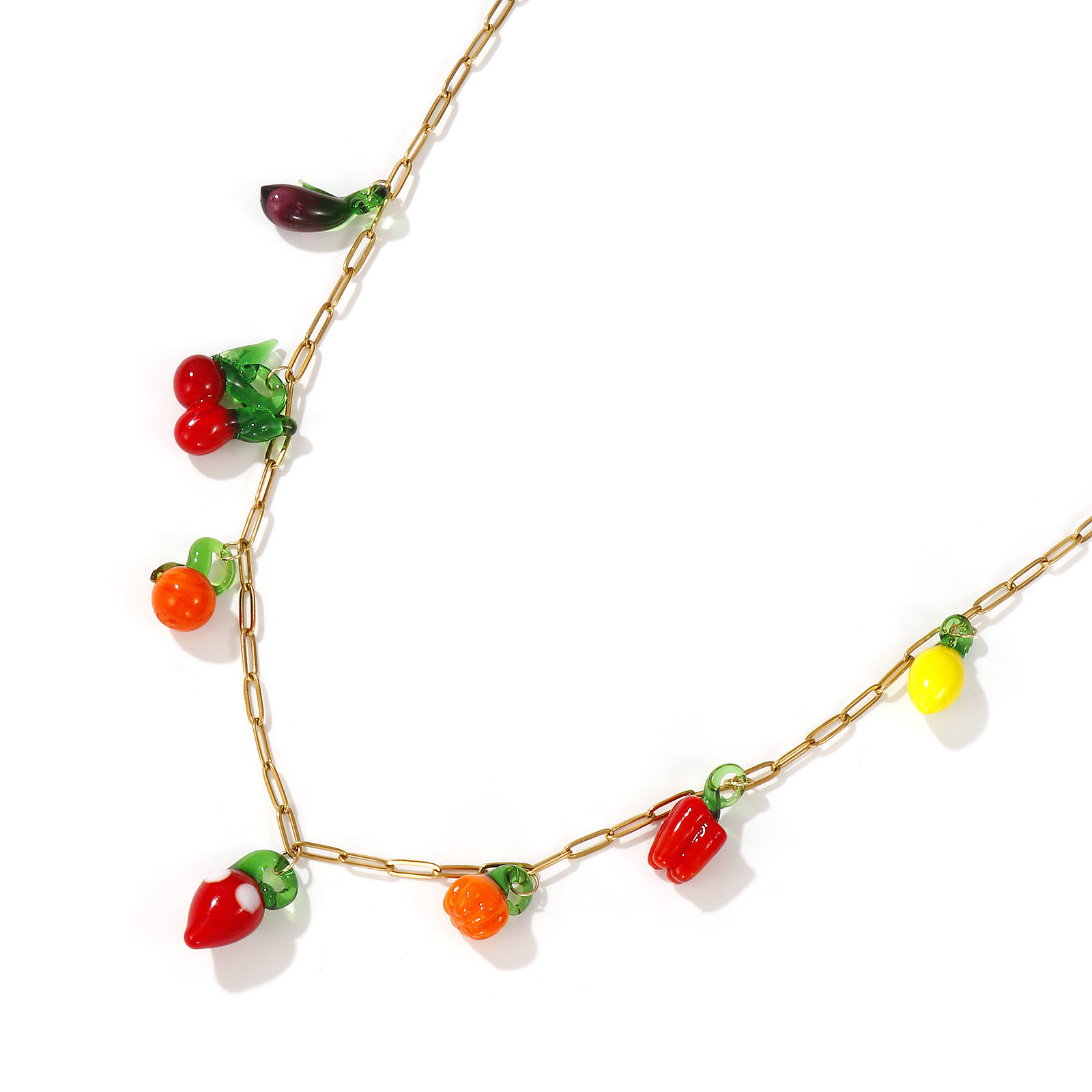 Imagen de Chapado en Oro de 18K Catena di Fermagli Collar con Colgante, 304 Acero Inoxidable & Vidrio Murano 60cm, Para Mujeres, 3D, Exquisito Regalo, Recubrimiento al Vacío PVD Ecológico, 1 Unidad