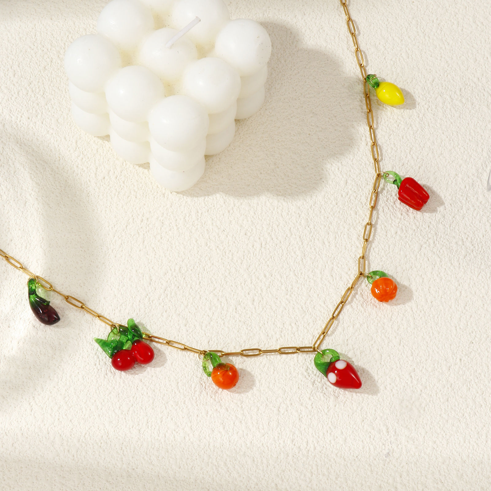 Imagen de Chapado en Oro de 18K Catena di Fermagli Collar con Colgante, 304 Acero Inoxidable & Vidrio Murano 60cm, Para Mujeres, 3D, Exquisito Regalo, Recubrimiento al Vacío PVD Ecológico, 1 Unidad