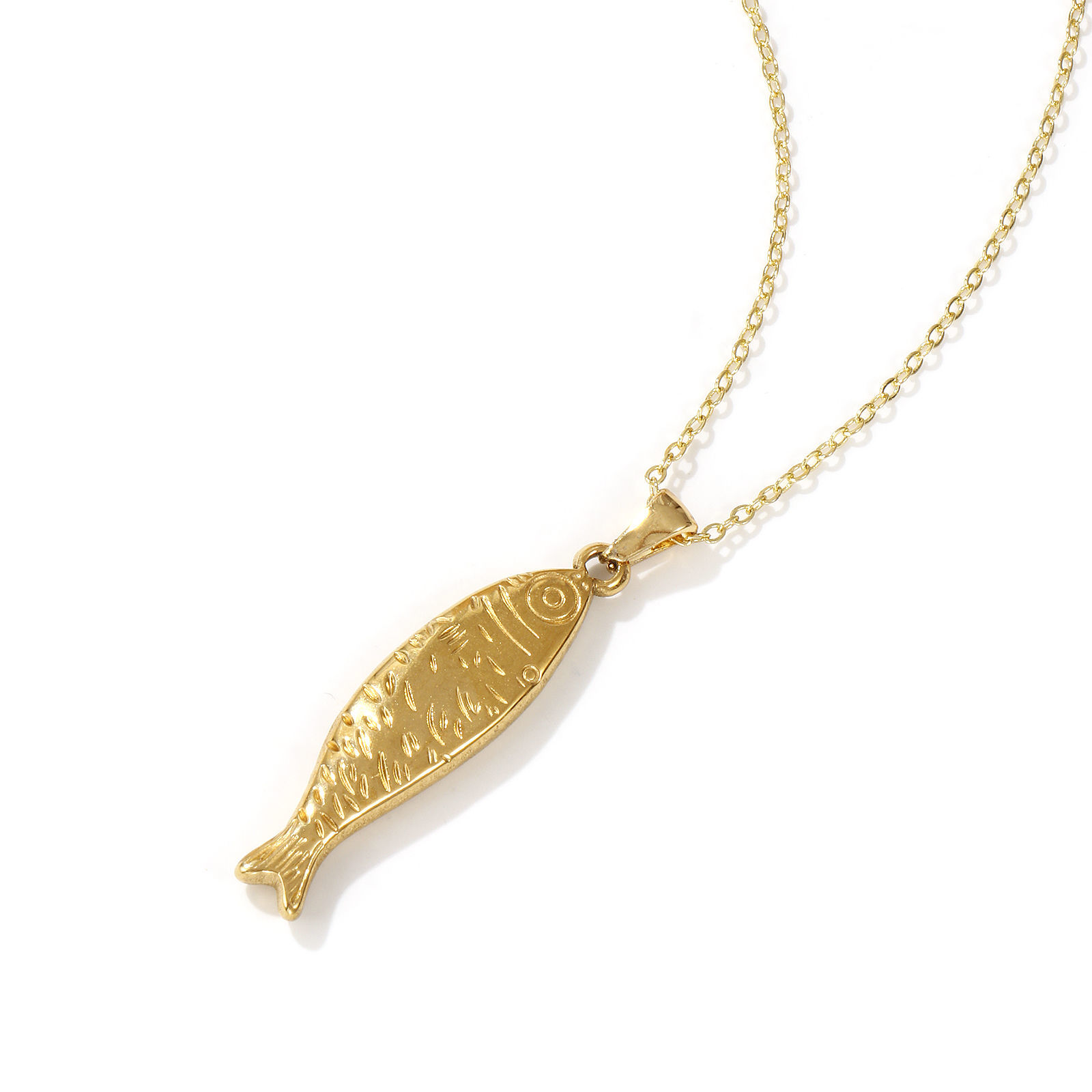 Imagen de 18K Oro Real Chapado Cadena de Cable Cruz Pez Collar con Colgante, 304 Acero Inoxidable 45cm + 5cm, Para Mujeres, 3D, Exquisito Joyería del océano Regalo, Recubrimiento al Vacío PVD Ecológico, 1 Unidad