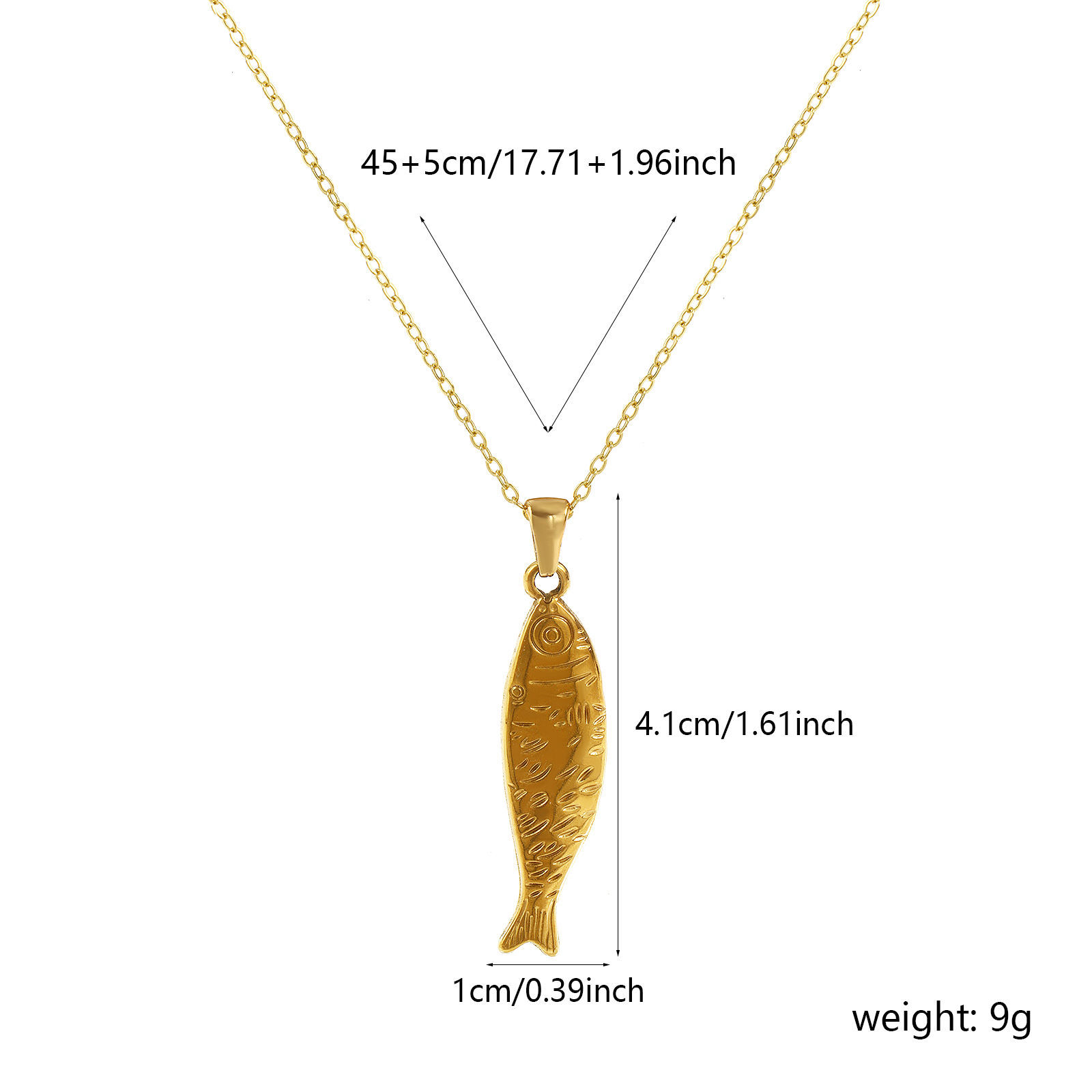 Imagen de 18K Oro Real Chapado Cadena de Cable Cruz Pez Collar con Colgante, 304 Acero Inoxidable 45cm + 5cm, Para Mujeres, 3D, Exquisito Joyería del océano Regalo, Recubrimiento al Vacío PVD Ecológico, 1 Unidad