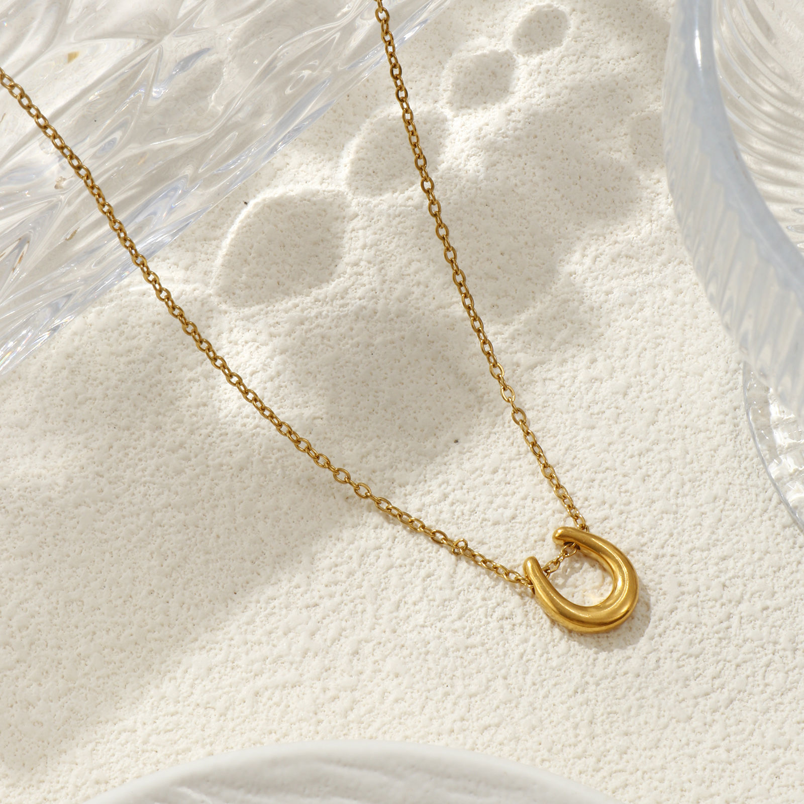 Picture of 18K Real Gold Plated Link Cable Chain Luck Horseshoe Pendant Charm Necklace, 304 Stainless Steel 45cm(17.7") + 5cm(2"), Unisex, Exquisite West Cowboy Gift, Eco-friendly PVD Vacuum Plating, 1 Piece