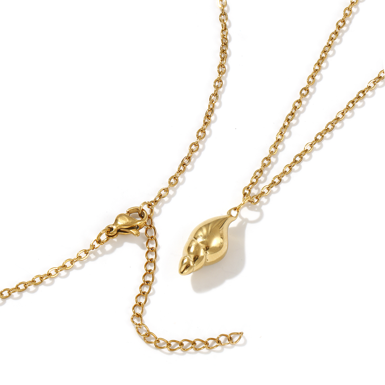 Picture of 18K Real Gold Plated Link Cable Chain Conch/ Sea Snail Pendant Charm Necklace, 304 Stainless Steel 45cm(17.7") + 5cm(2"), For Women, Clear Cubic Zirconia Stylish Exquisite Gift, Eco-friendly PVD Vacuum Plating, 1 Piece